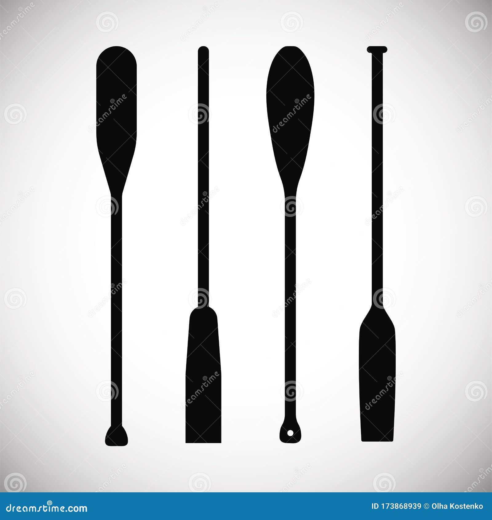 set of silhouette oar paddle boat