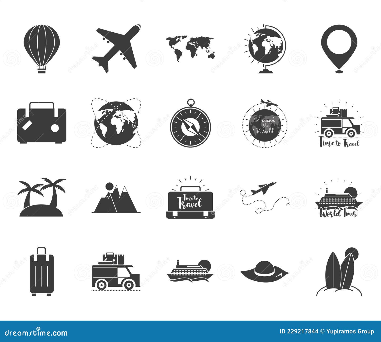Silhouette of Time Travel Icons Stock Vector - Illustration of balloon ...