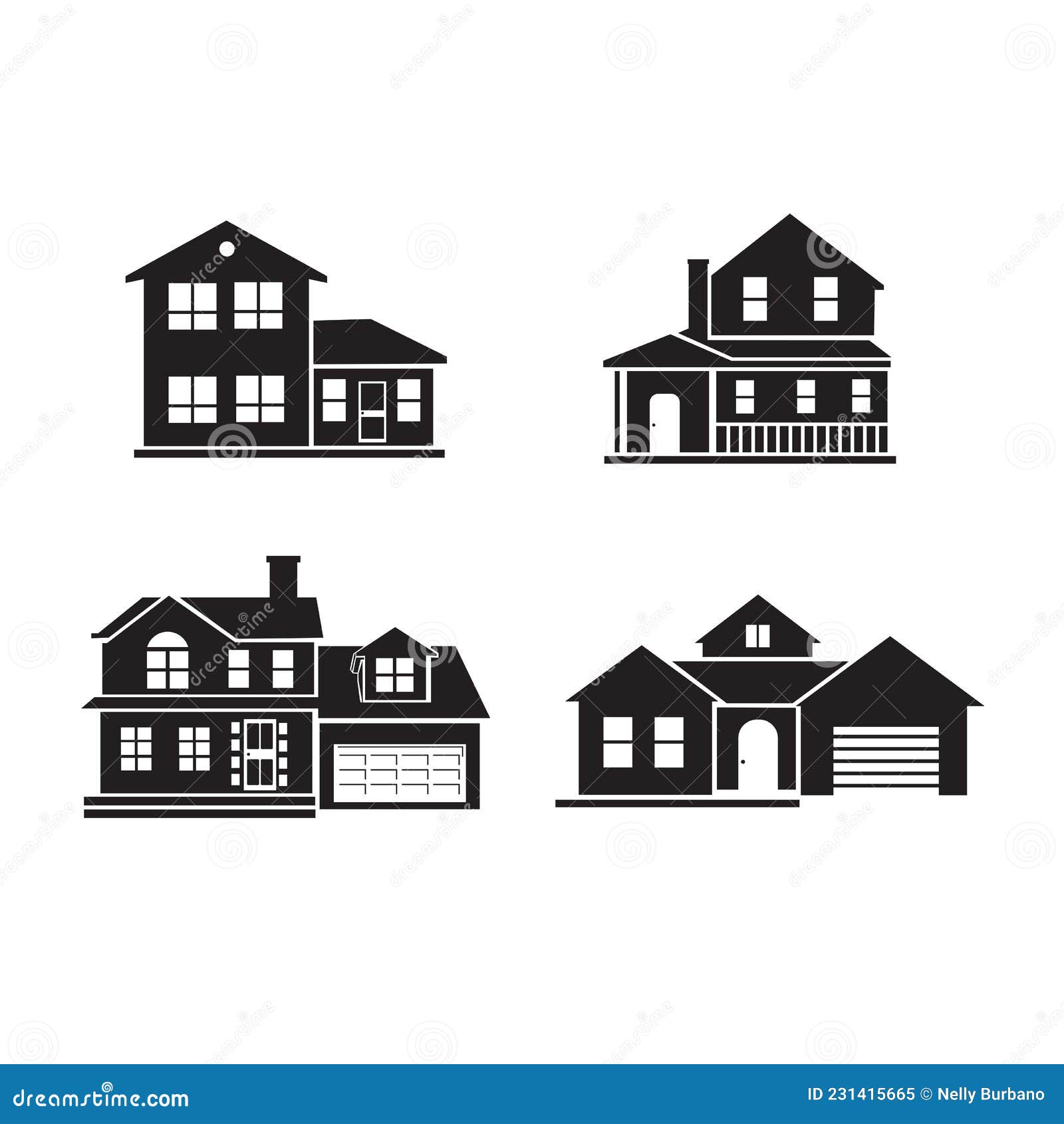 Set of Silhouettes of American Houses Stock Vector - Illustration of ...