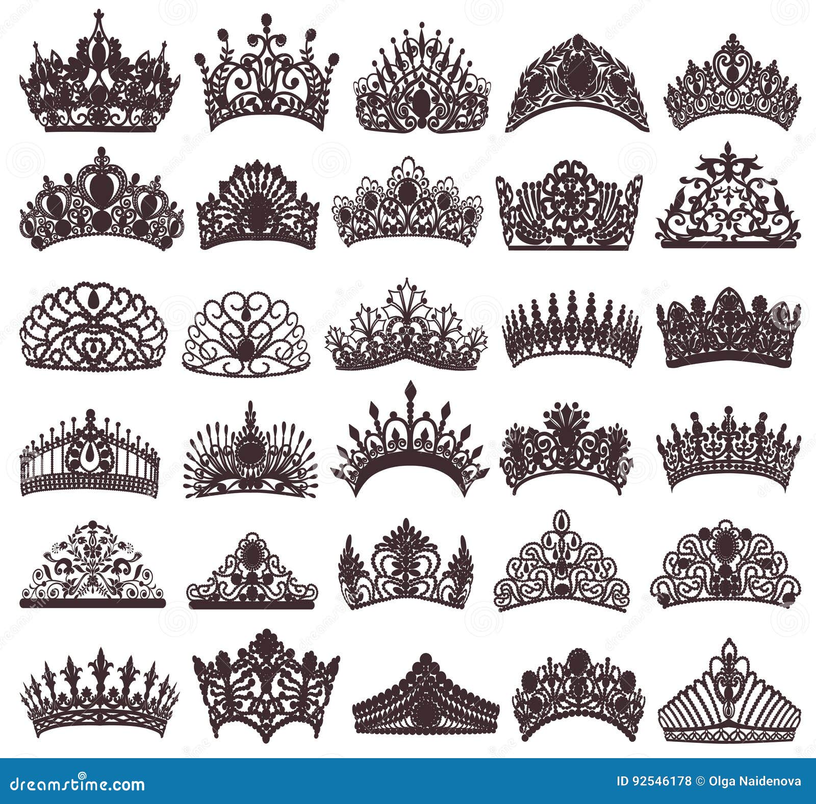 set of silhouettes of ancient crowns, tiaras, tiara