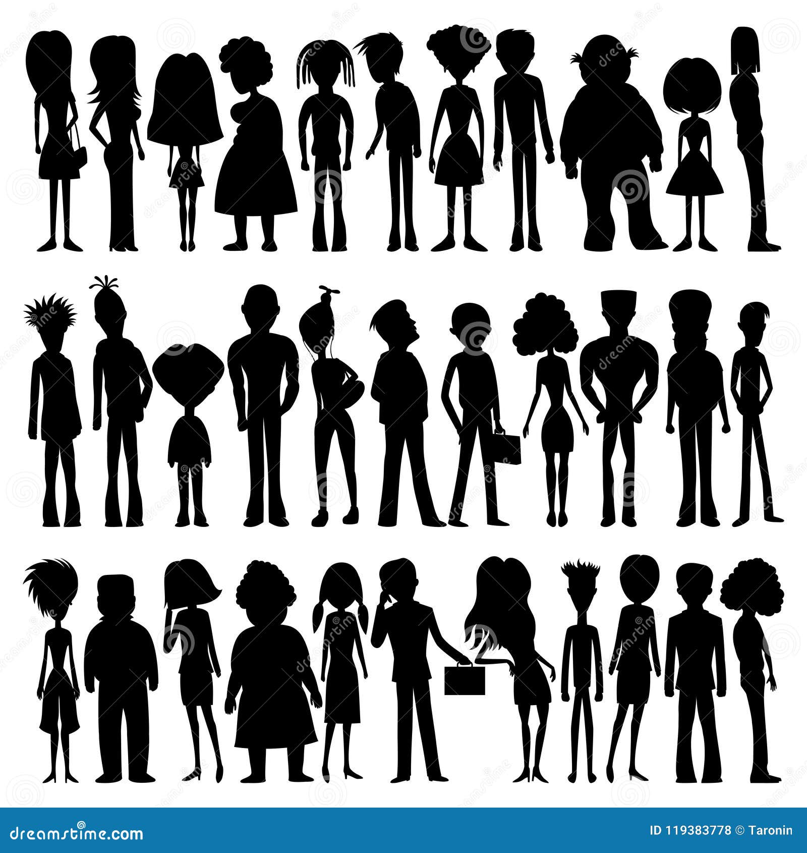 Set of Silhouettes of Cartoon People. Stock Vector - Illustration of black,  style: 119383778