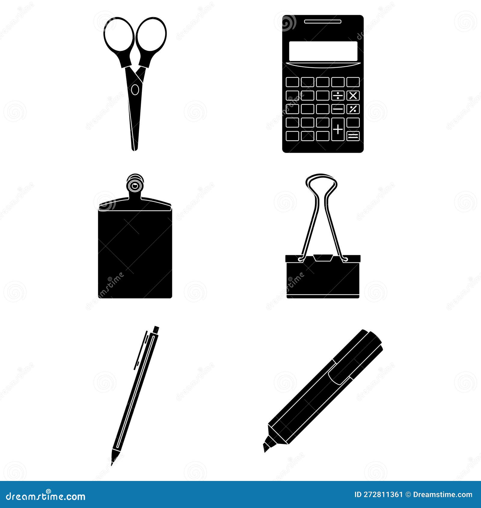 Set of Silhouettes of Different Office Supplies Icons Vector Stock Vector Illustration of