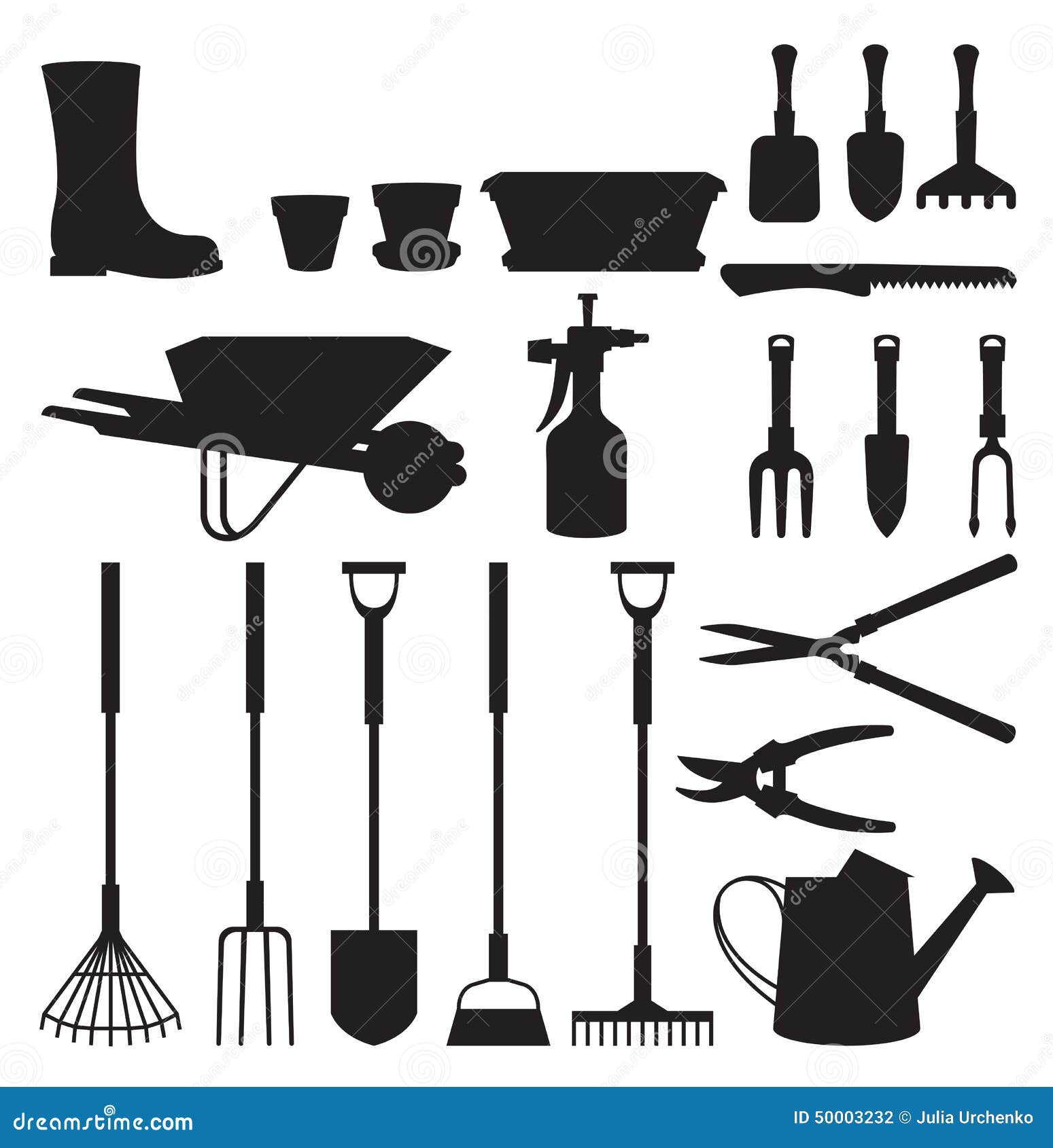 Download Set Of Silhouettes Of Objects Garden Tools Stock Vector ...