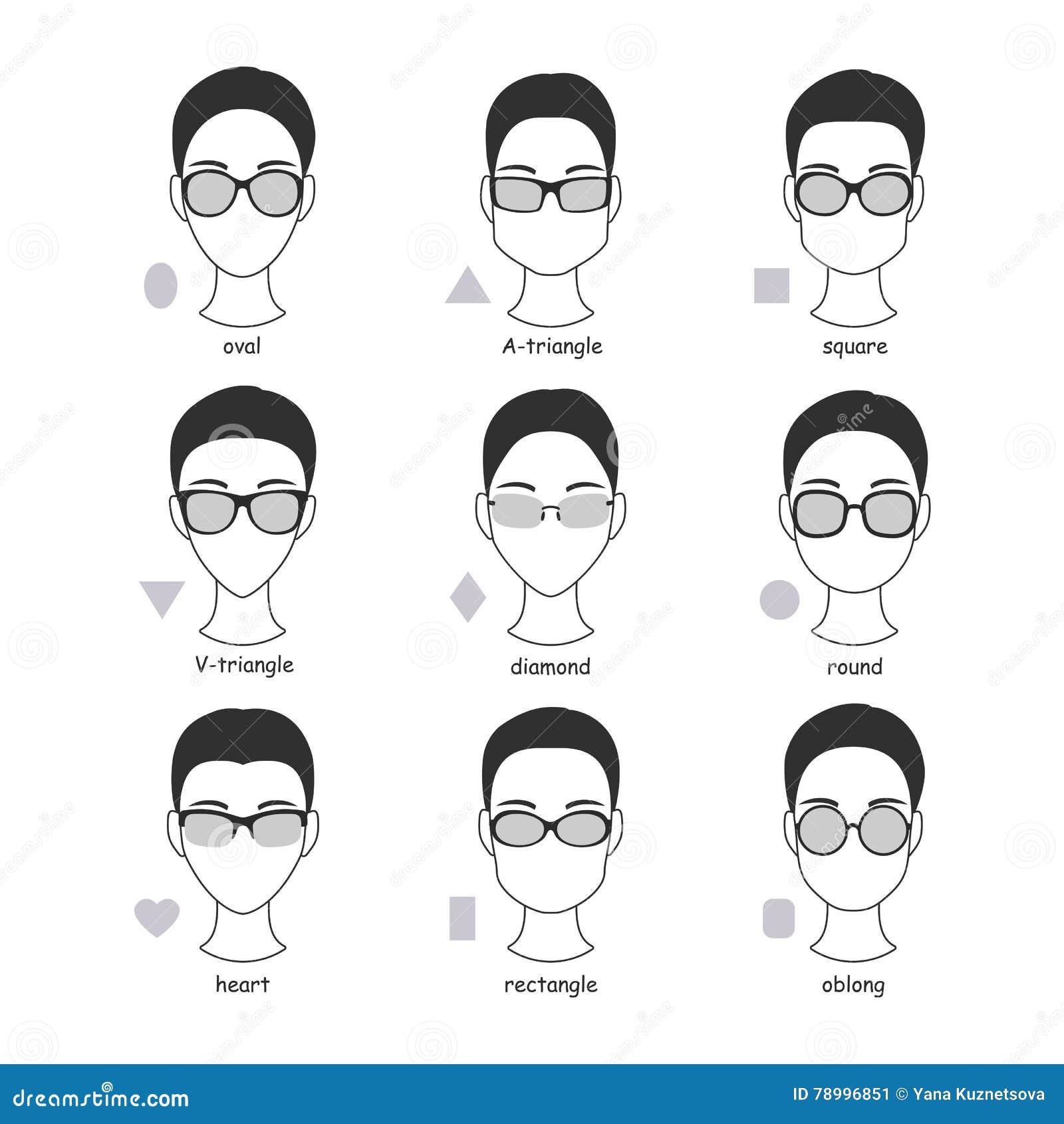 set of silhouettes of various types of spectacle eyeglasses