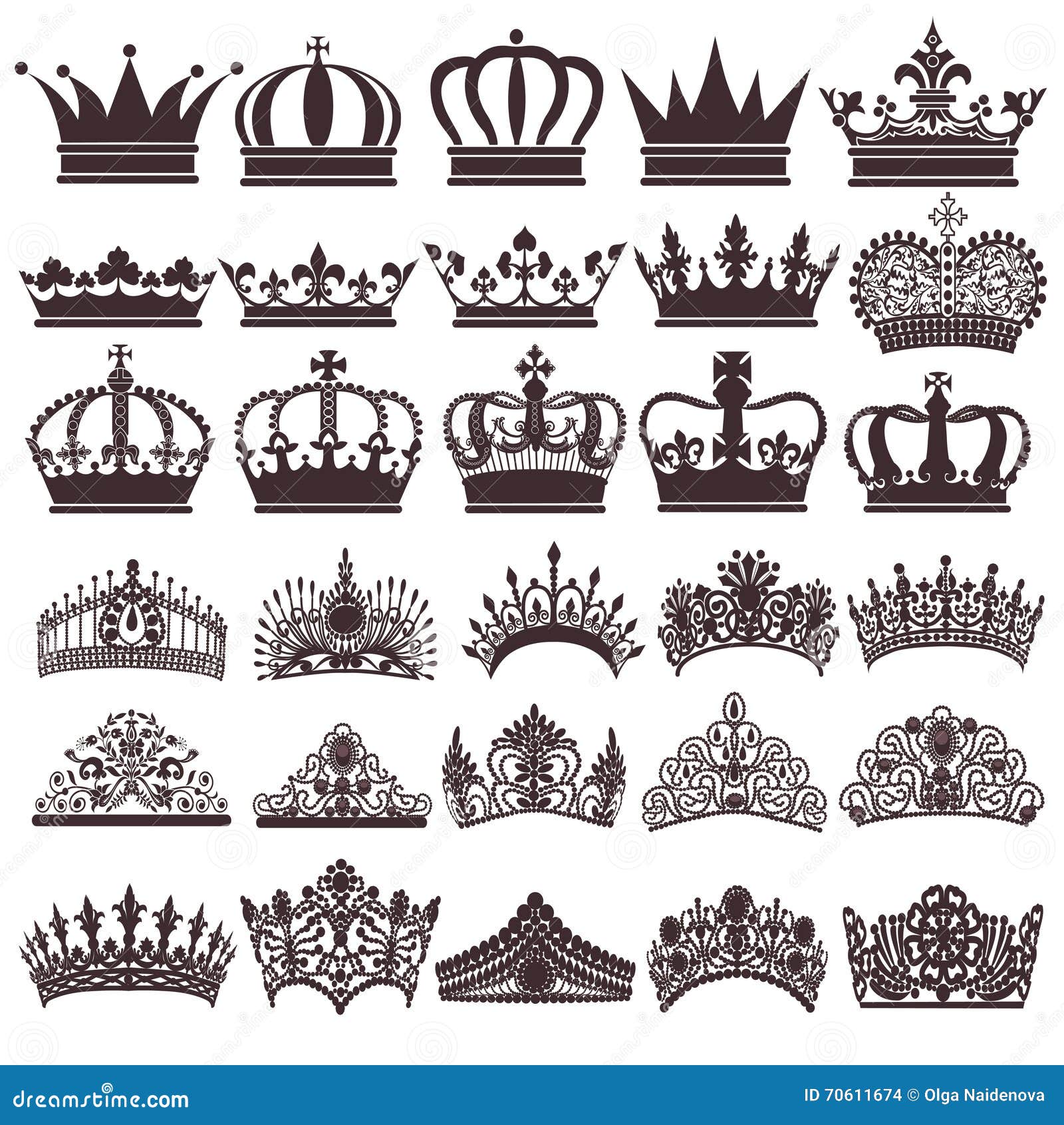 Set of Silhouettes of Vintage Crown Stock Vector - Illustration of ...