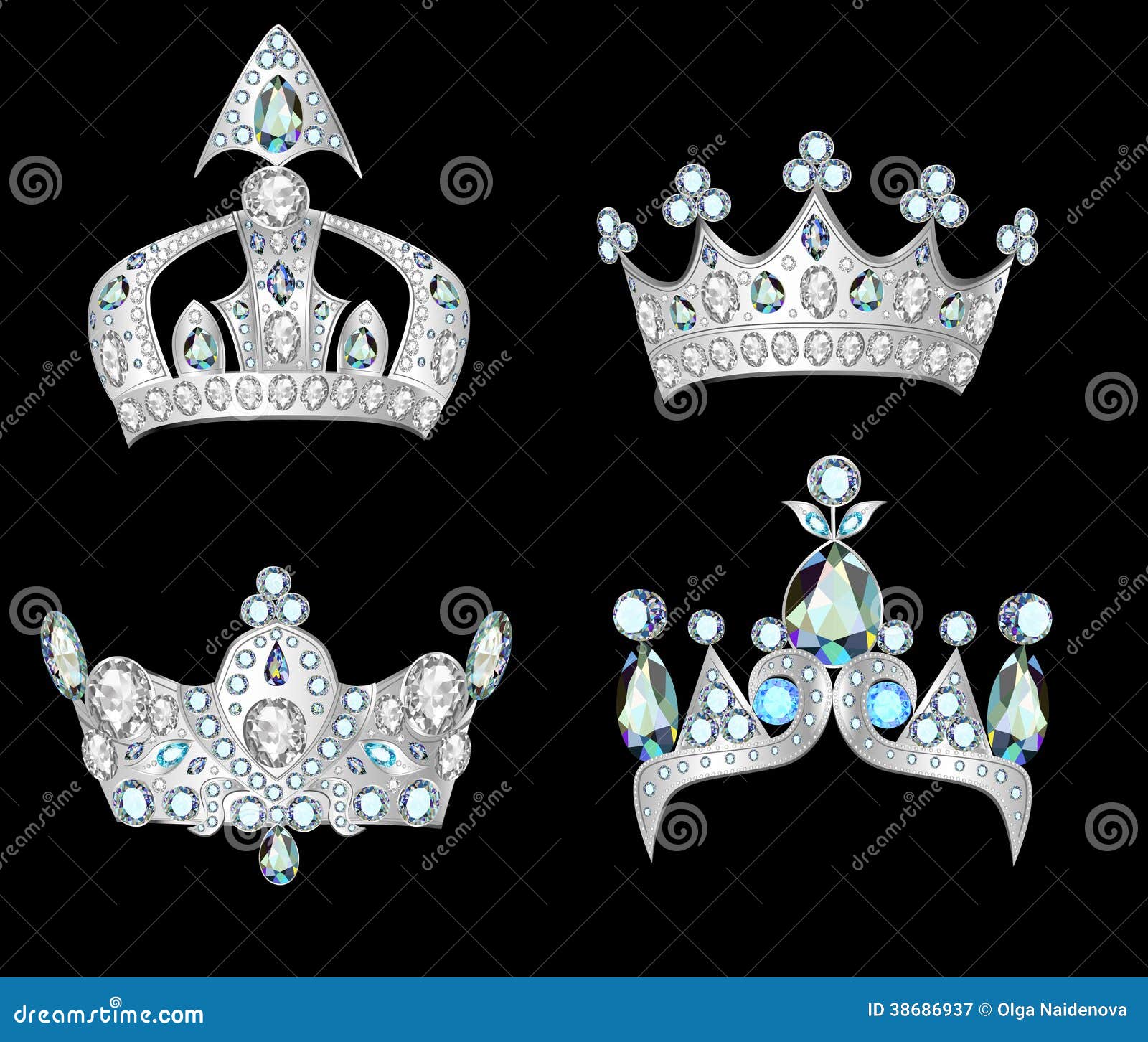 Set Silver Crowns On Black Background Stock Vector Illustration of nobility, ornament 38686937