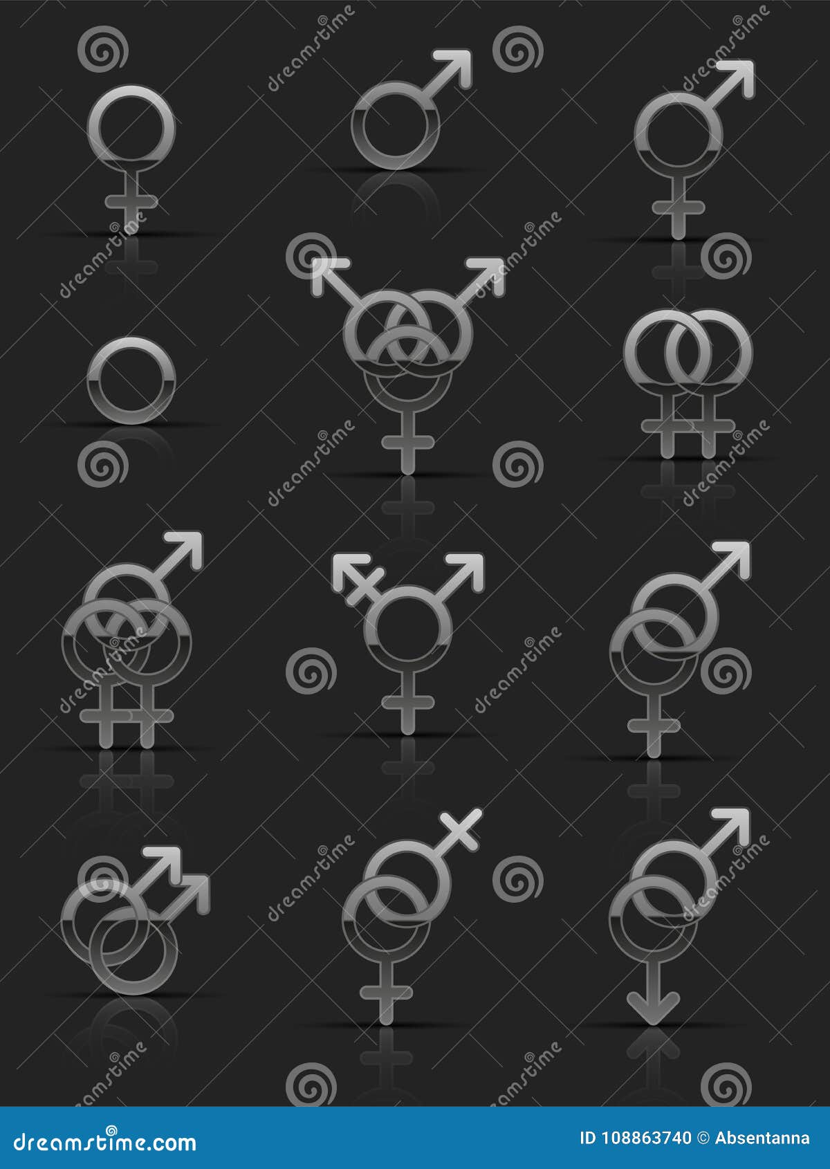 set of silver sexuality icons