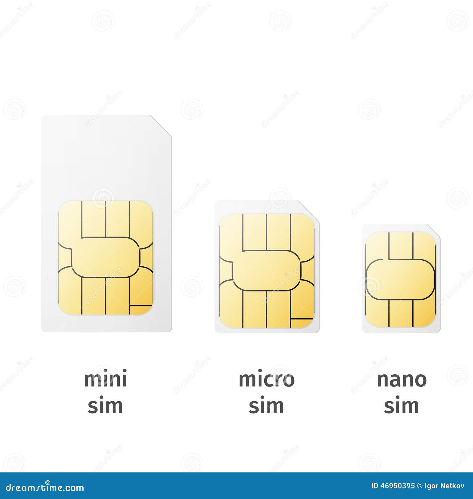 Set Of Sim Cards Of Different Sizesmini Micro Nano Stock Vector