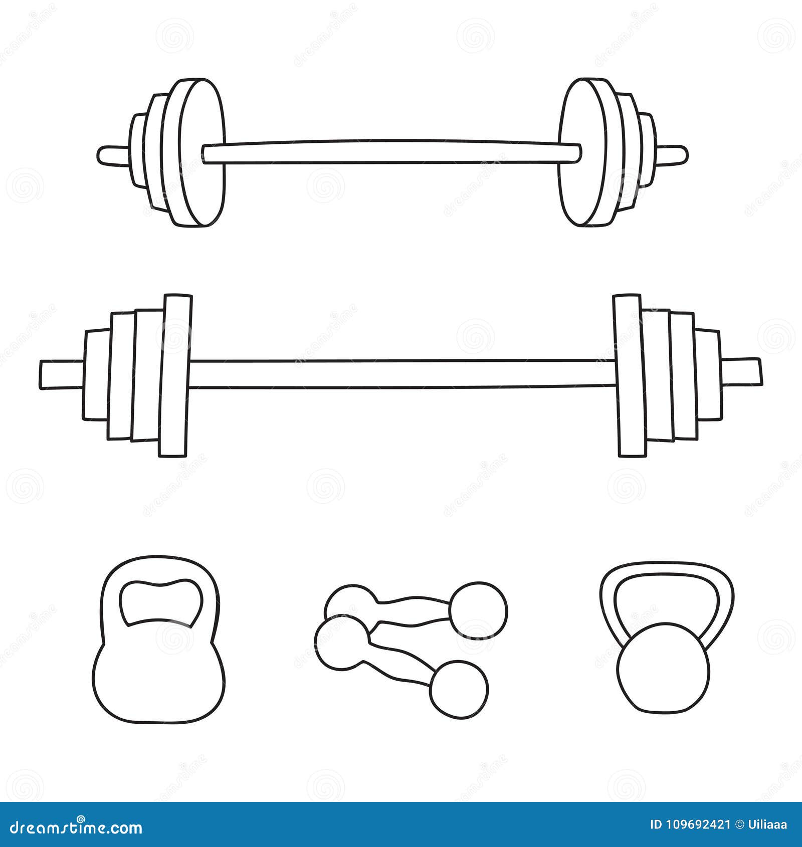 A Set of Simple Dumbbells and Barbells Isolated on White Stock Vector