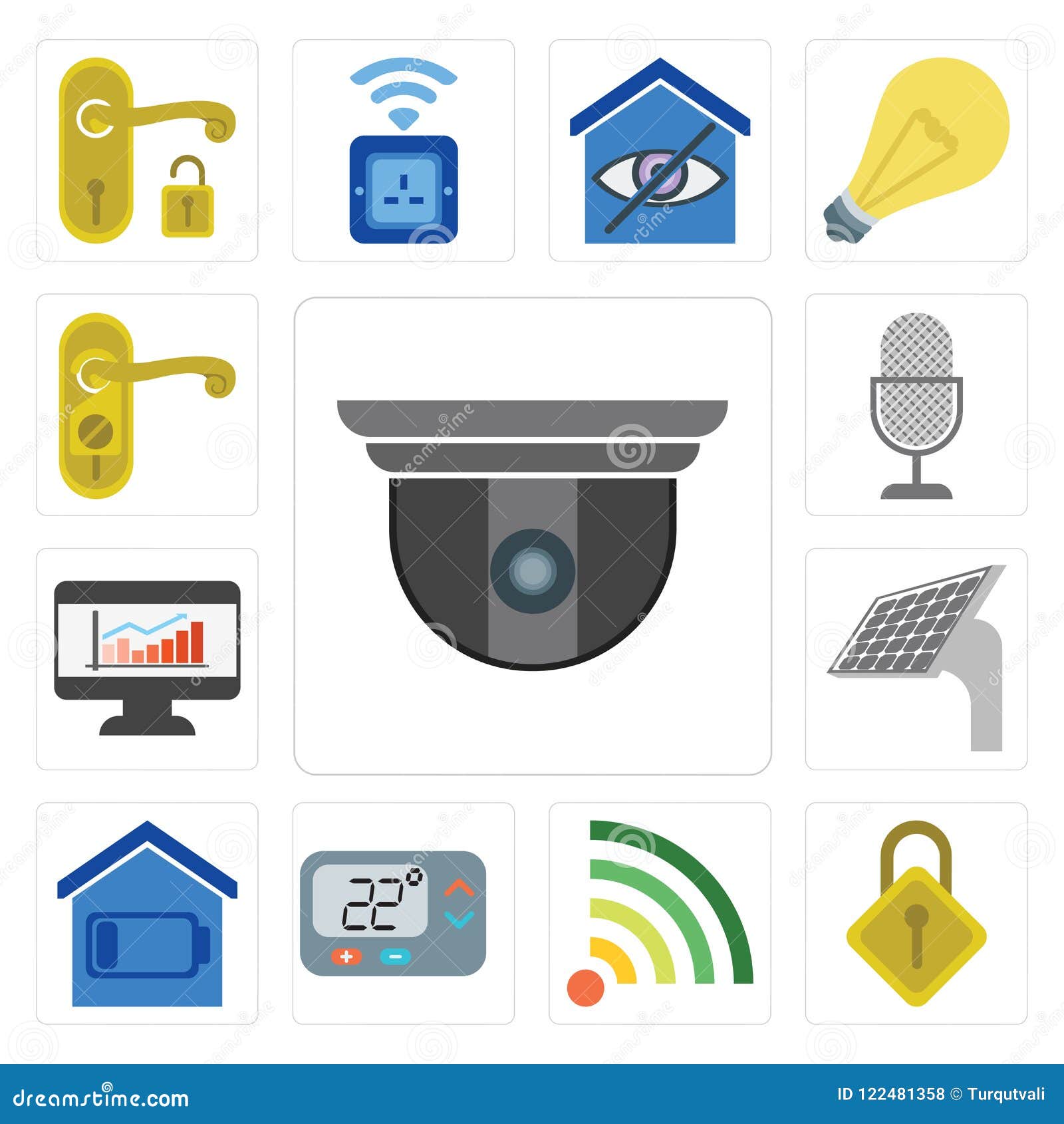 Set Of Security Camera Locking Wifi Thermostat Smart