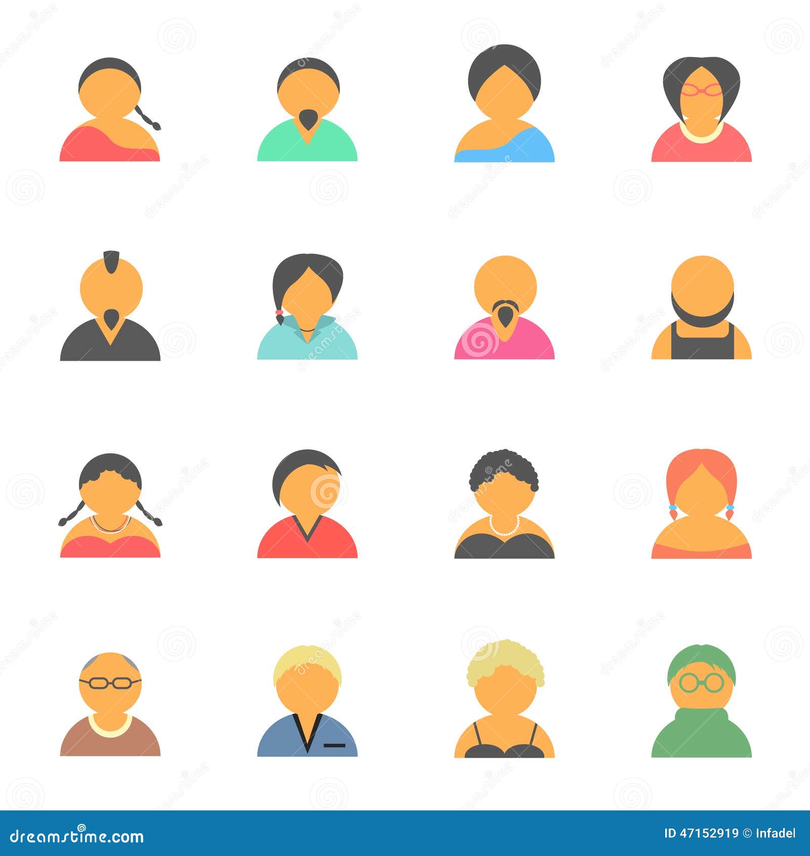 vector linear flat people faces icon set. Social media avatar