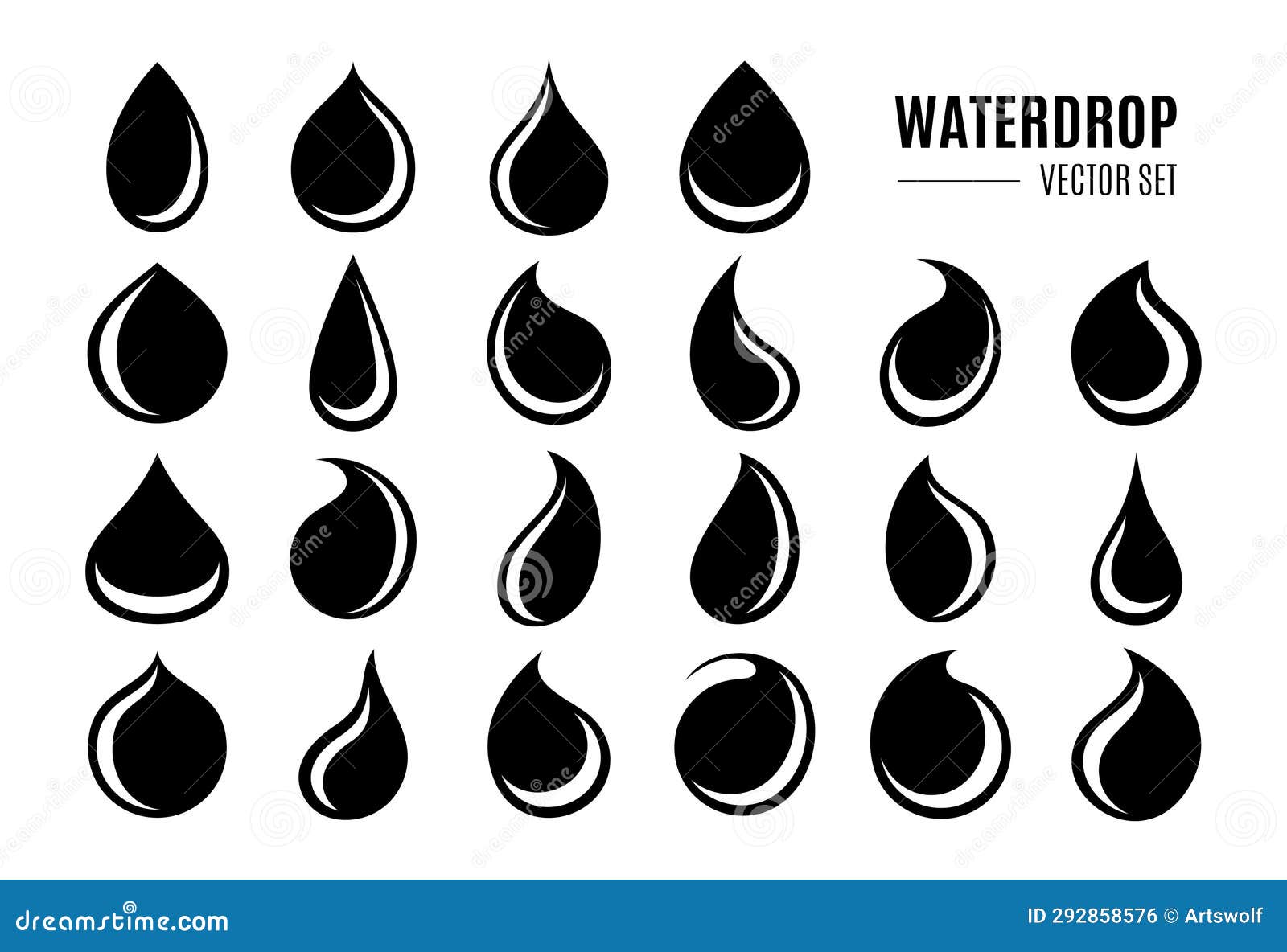 Set of Simple Flat Liquid Water Drop Silhouette Icon Logo Design Stock