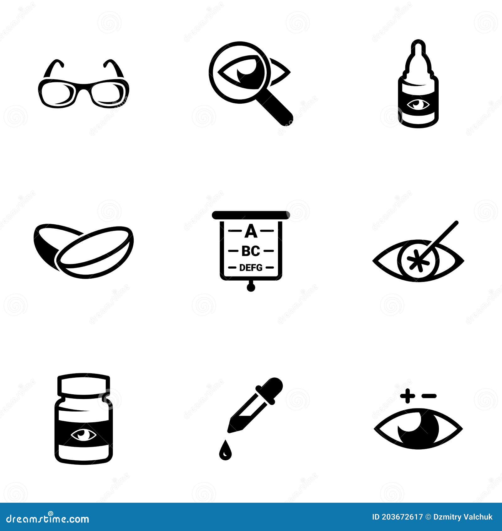 set of simple icon on a theme optometry, , , collection, flat, sign, ,, object, , .
