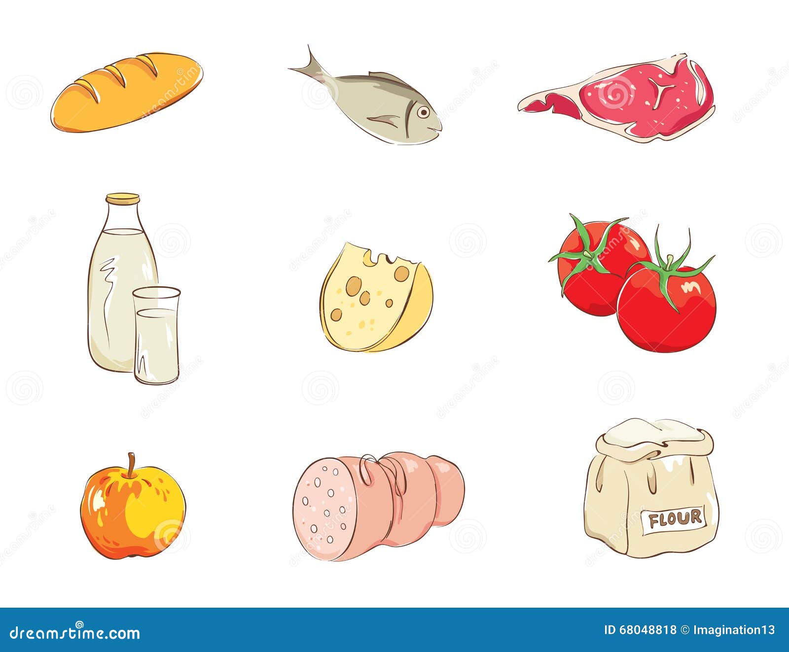 Set Simple Illustrations -- Foods Stock Vector - Illustration of dinner ...