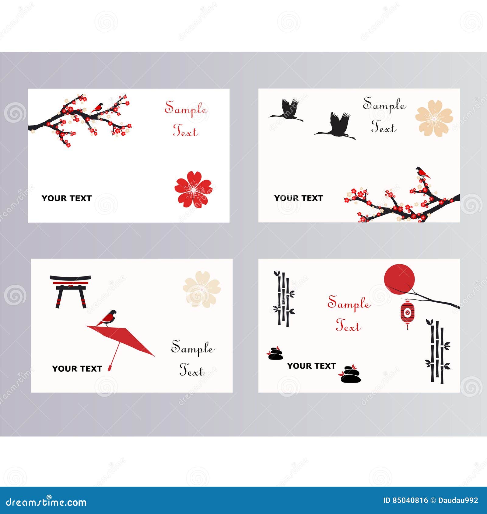 Set of Simple Japanese Postcards Stock Vector Illustration of