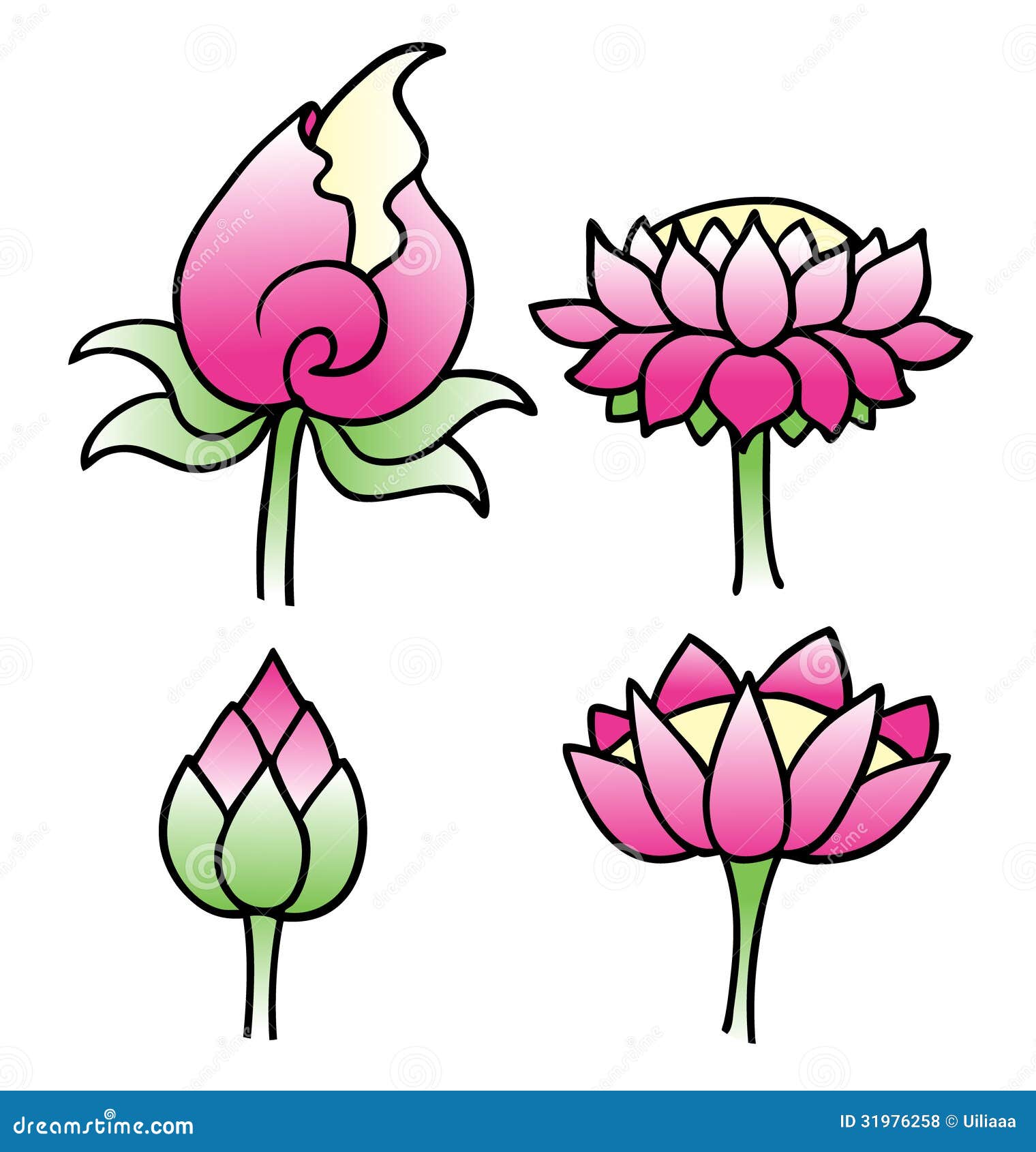 Set of Simple Lotus Flowers Stock Illustration Illustration of lotus