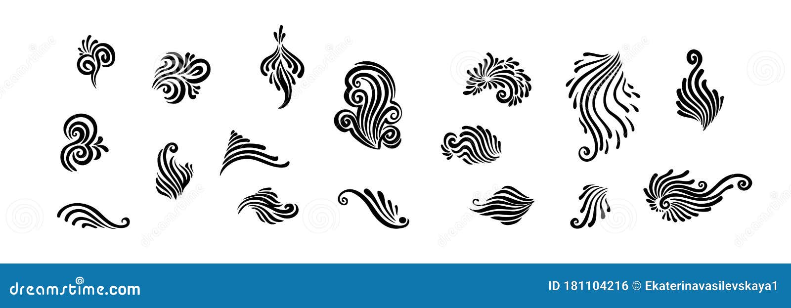set of simple swooshes decorative s. hand drawn calligraphy swashes with brush strokes, black   on white