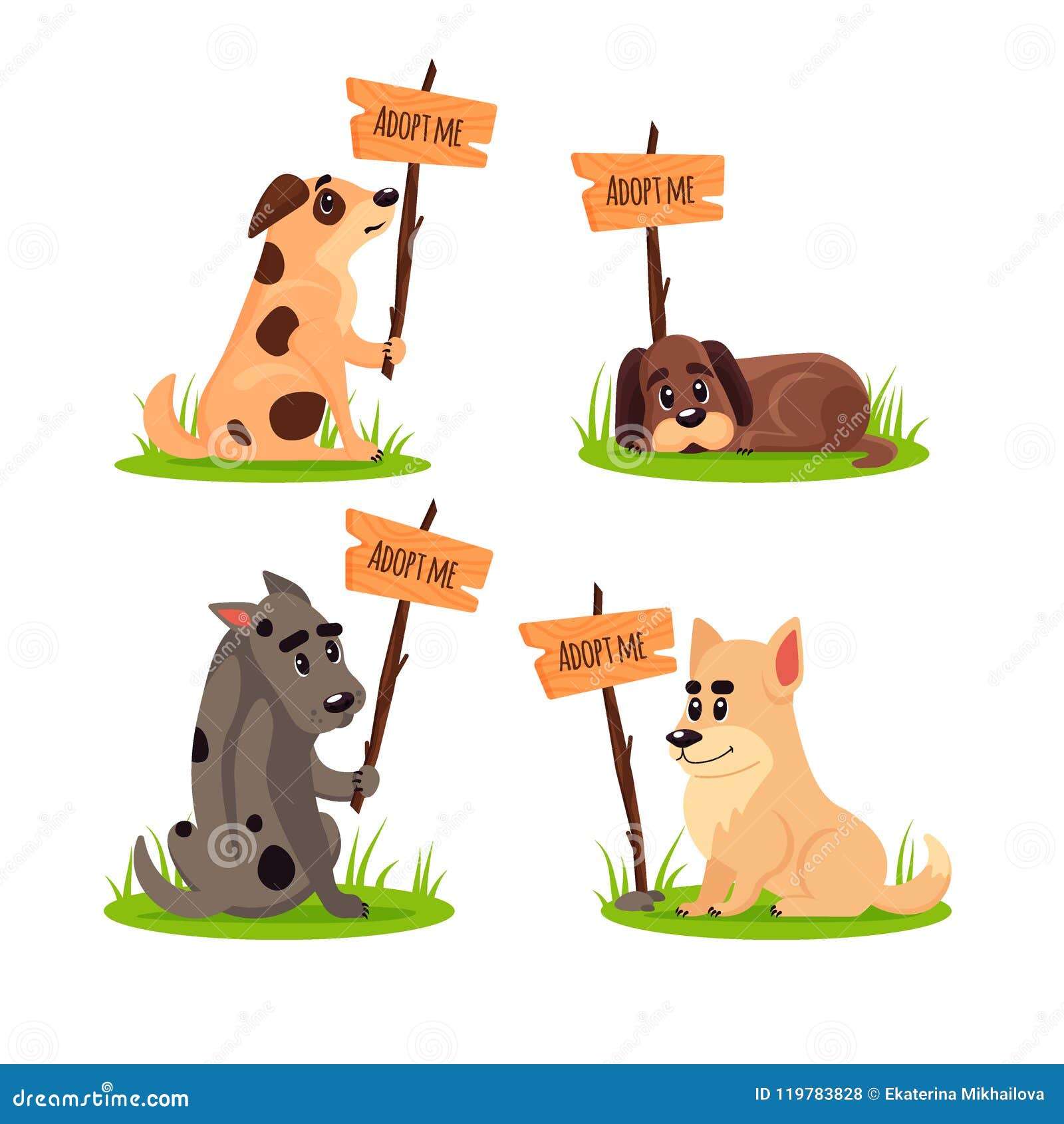 Adopt me cartoon landing page with homeless pets Vector Image