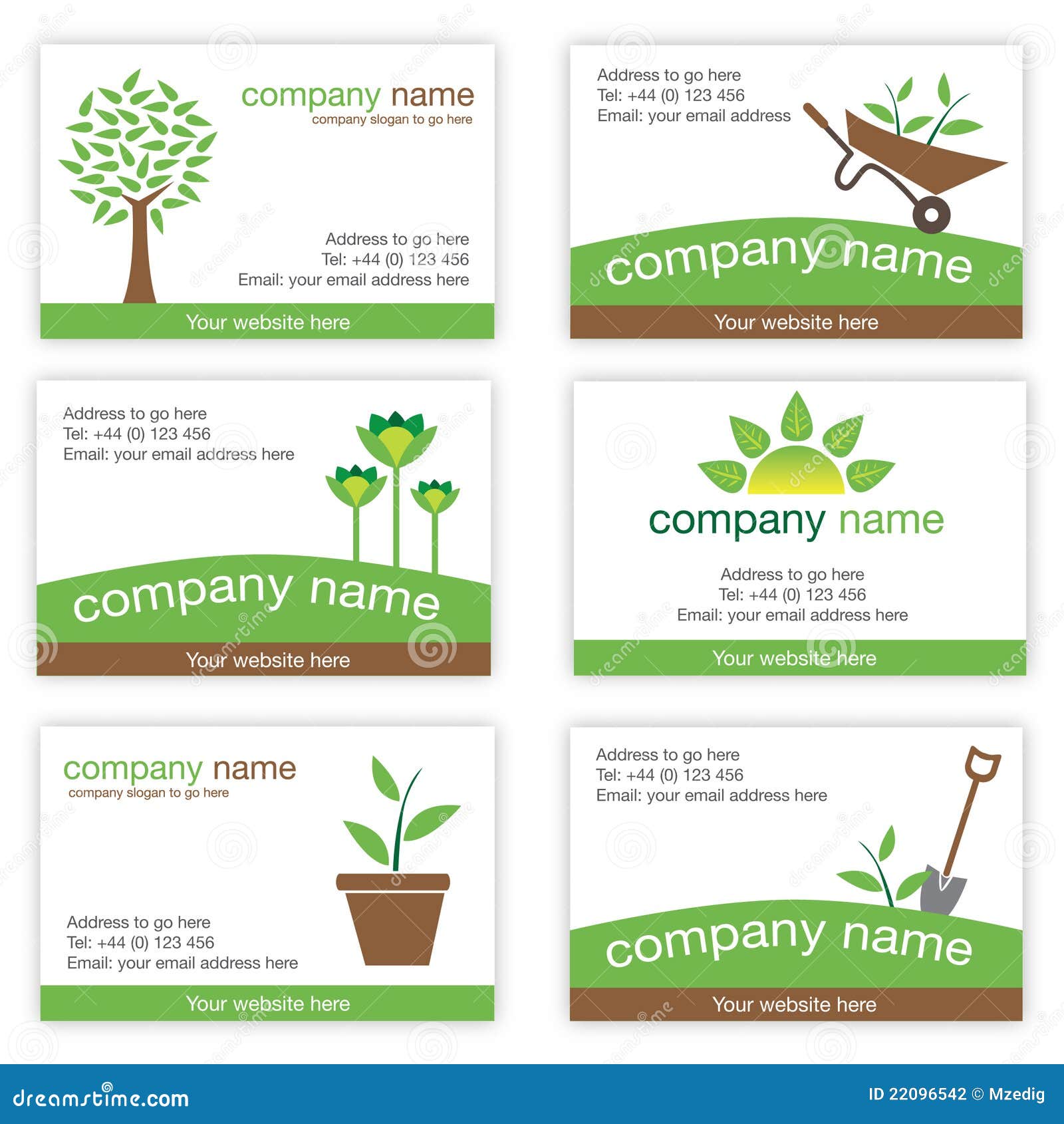 Set Of Six Gardening And Nature Business Cards Stock Vector Illustration Of Growing Leaf 22096542