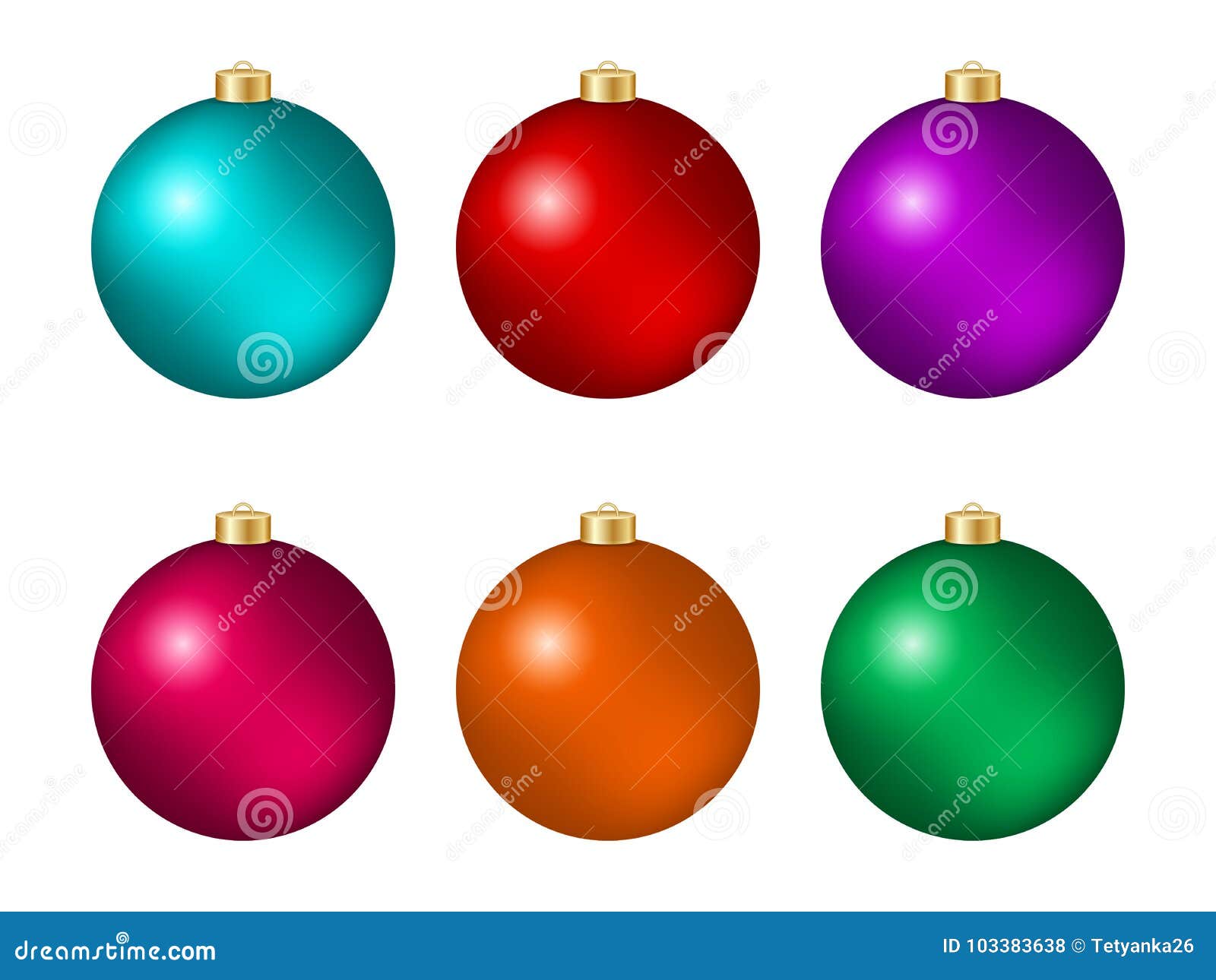 Set of Six Multicolored Christmas Balls Stock Vector Illustration of
