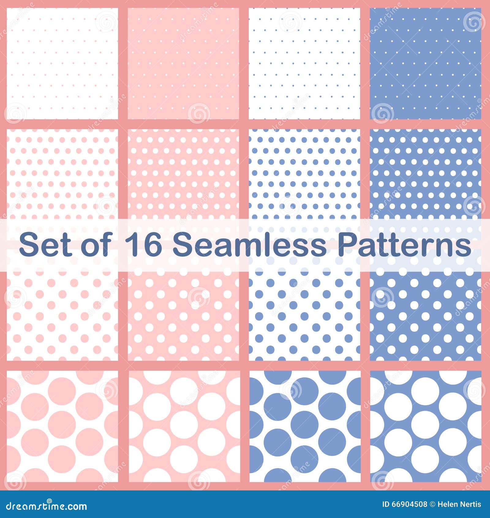 Set of Sixteen Different Types Polka Dots Seamless Patterns. Spring