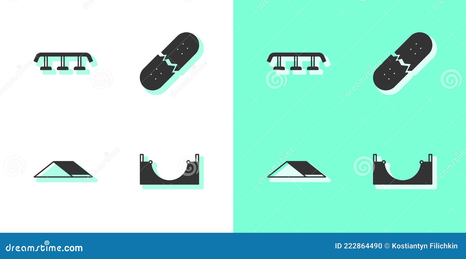 Set Skate Park, Skateboard Stairs with Rail, and Broken Skateboard Deck