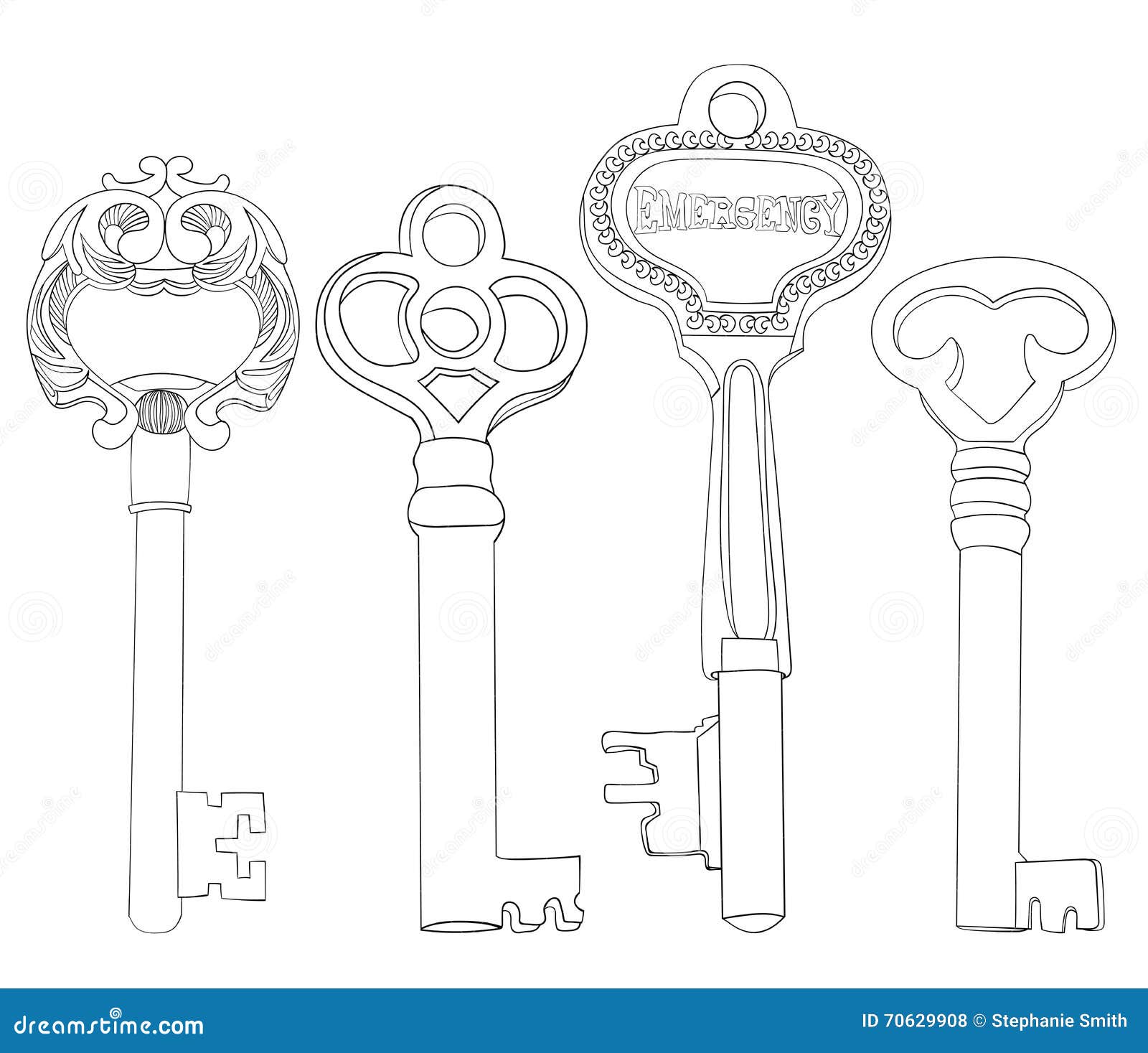 Set Of Skeleton Keys Illustrations Vintage No Fill Lineart ...
