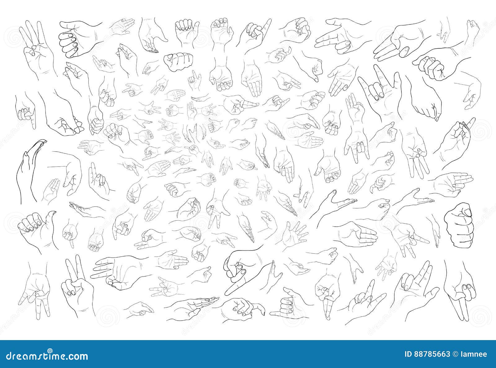 Set of Sketch Human Hand Gestures on White Background Stock Vector -  Illustration of power, finger: 88785663, image size:1600x1187