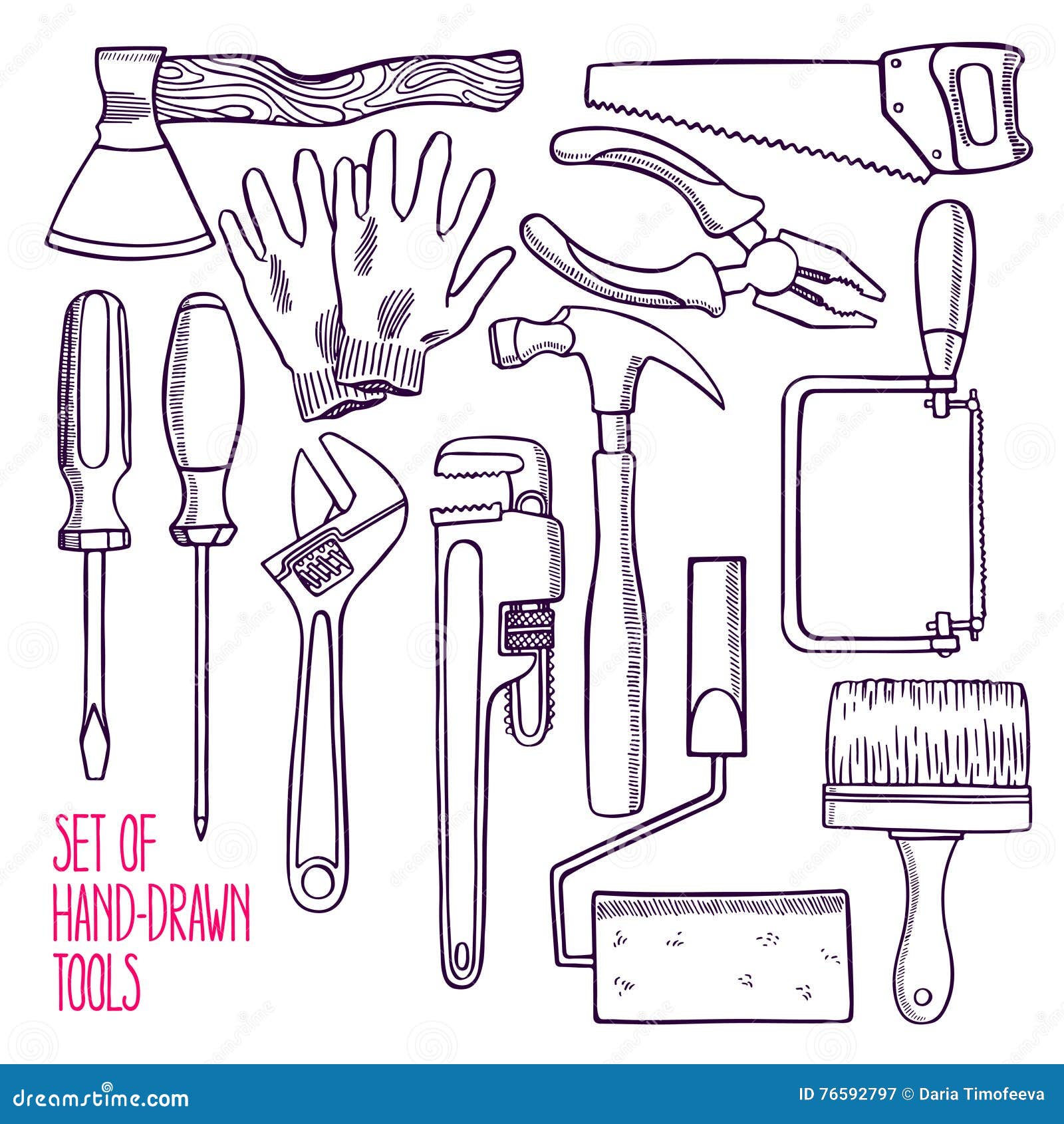 Set of sketch repair tools stock vector. Illustration of icon 76592797