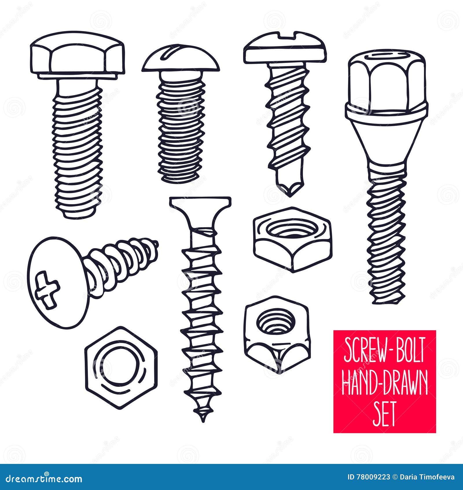 Set of sketch screws stock vector. Illustration of bolt 78009223