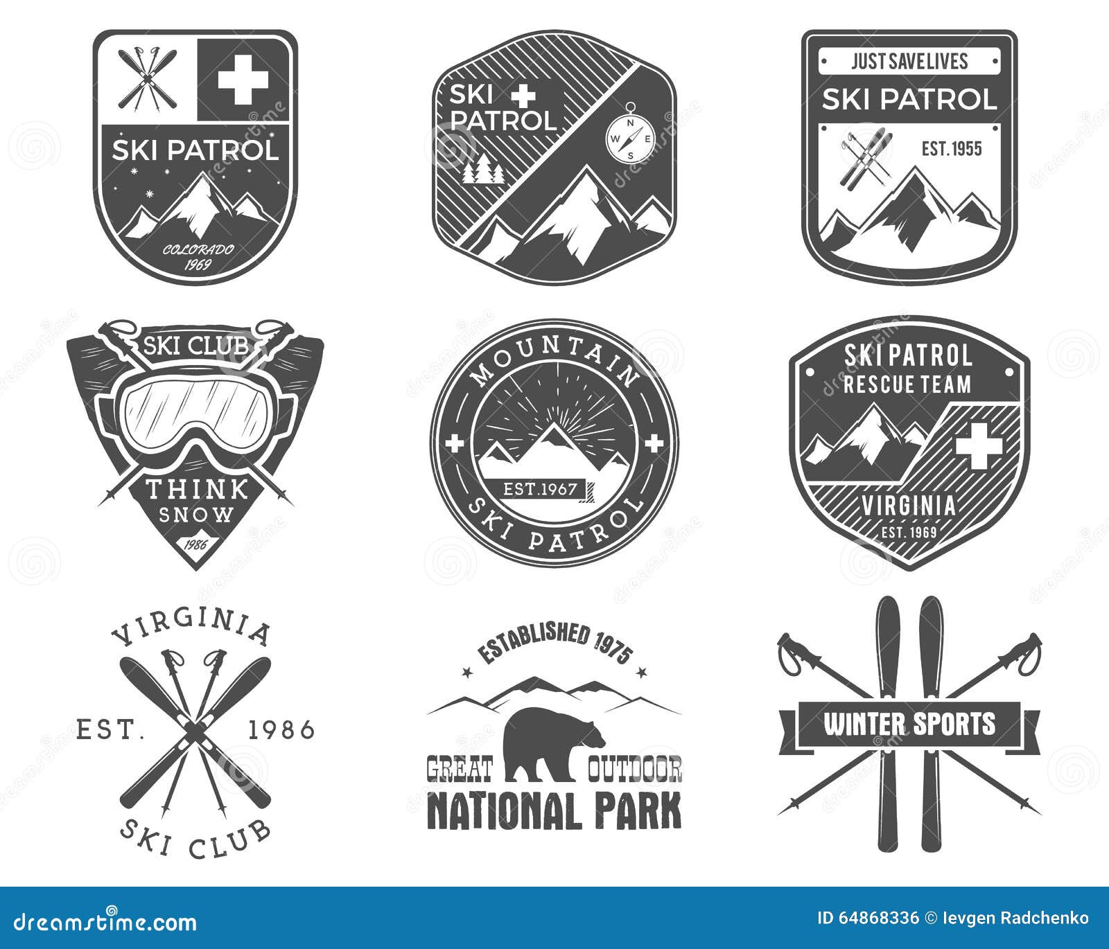 Set of Ski Club, Patrol Labels. Vintage Mountain Stock Vector ...