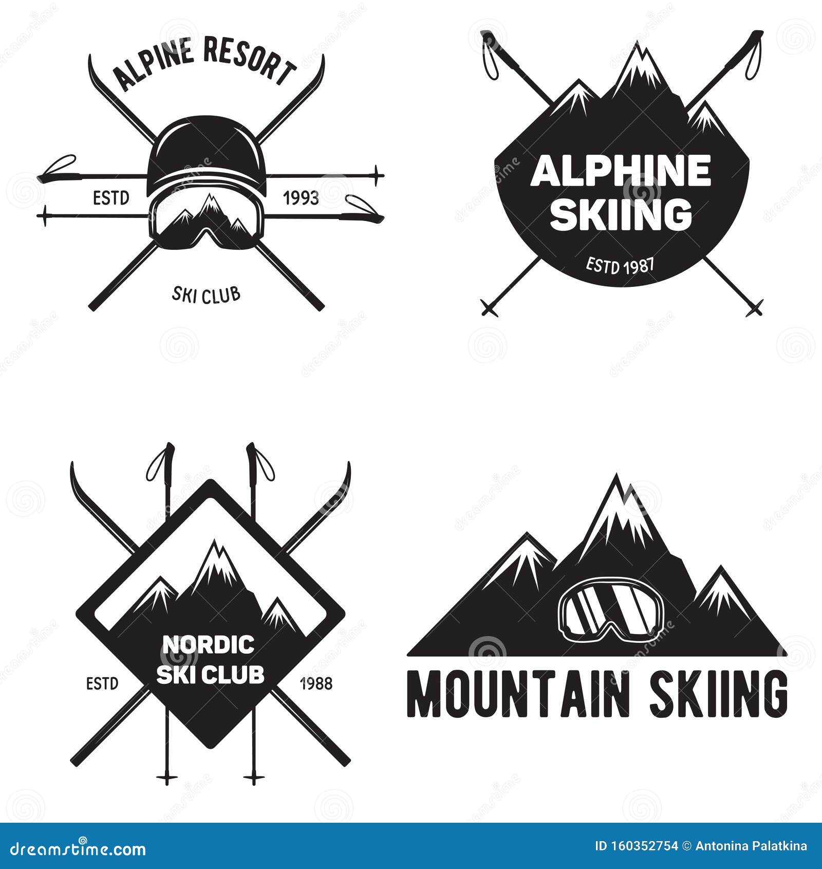 Set of Ski Club. Vintage Mountain Winter Badges. Outdoor Adventure Logo ...