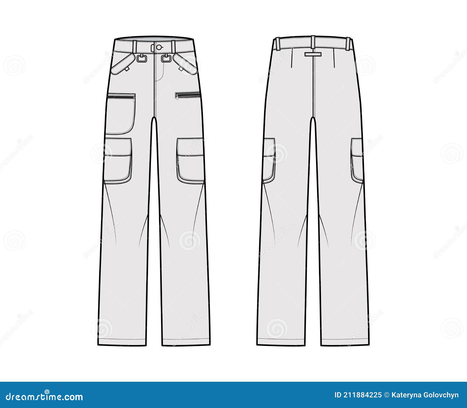 Set of Ski Pants Technical Fashion Illustration with Low Waist, Rise ...