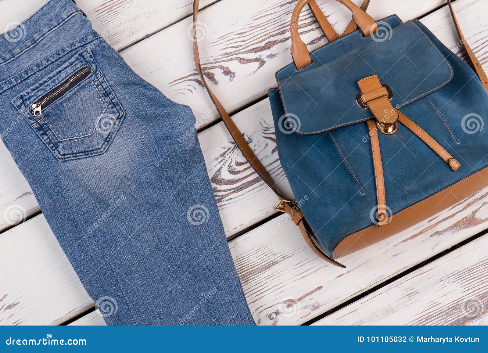 Skinny Jeans and Leather Rucksack Stock Photo - Image of accessory ...