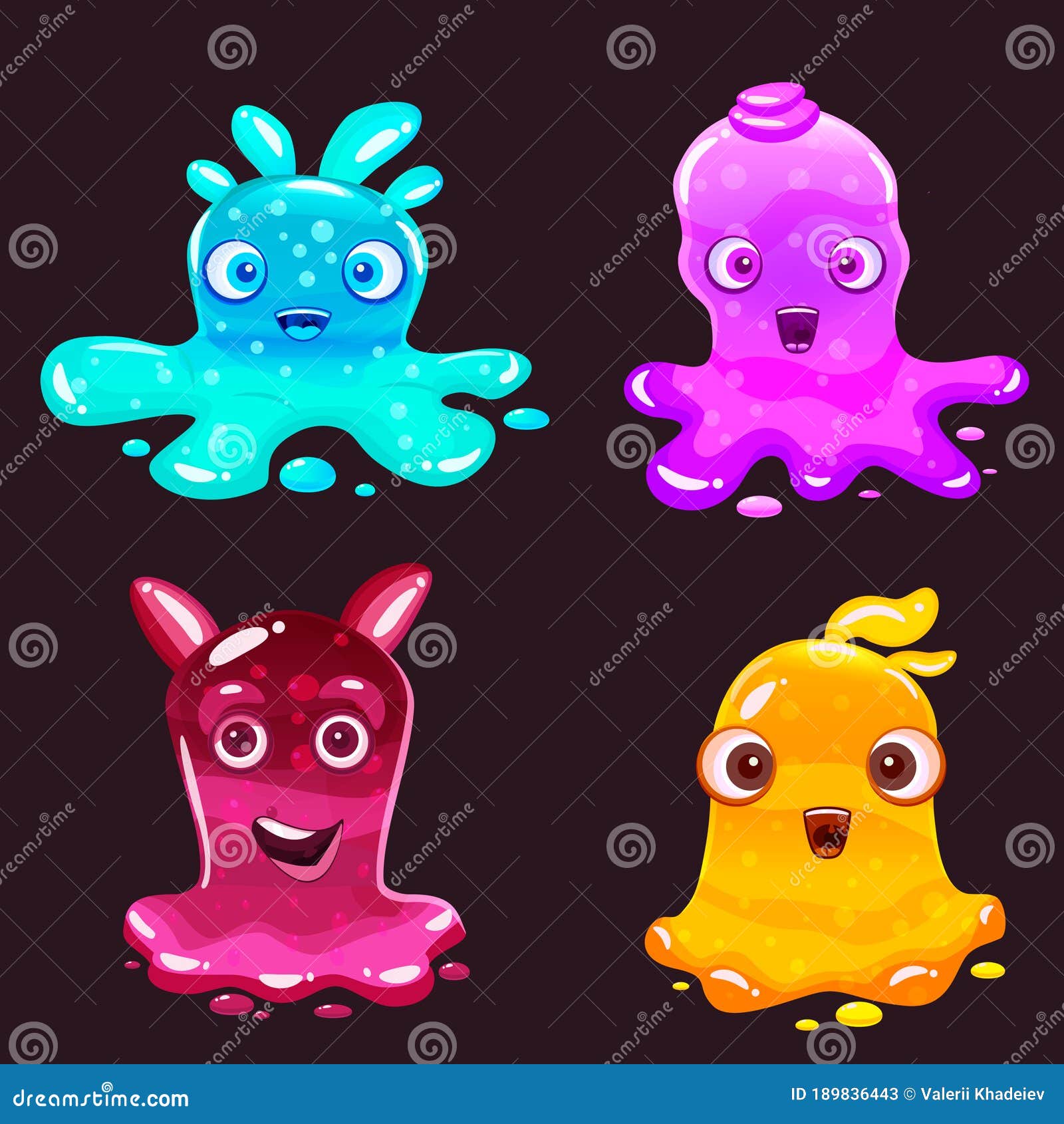 Set Slime Jelli Monsters Characters, Liquid Green Red Cyan Violet  Creatures. Funny Cute Cartoon Vector Illustration on Stock Vector -  Illustration of eyes, little: 189836443
