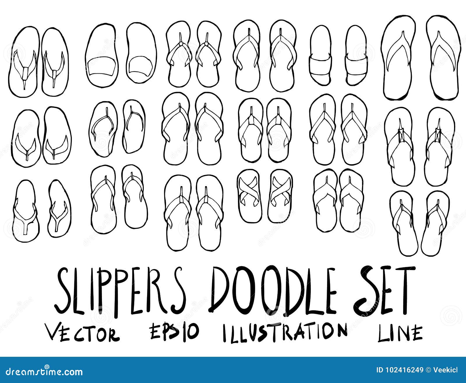 Set of Slippers Illustration Hand Drawn Doodle Sketch Line Vector Eps10  Stock Illustration - Illustration of idea, footwear: 102416249