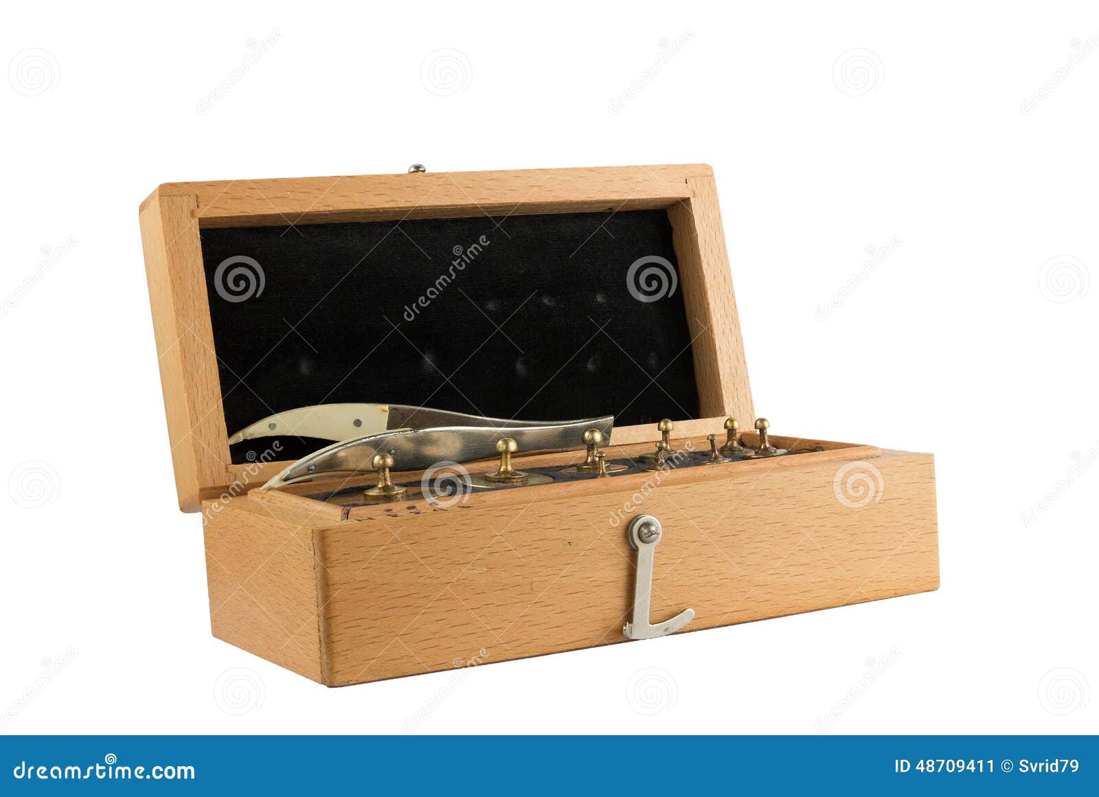 Set of Small Weights for Weighing in a Wooden Box. Stock Image Image