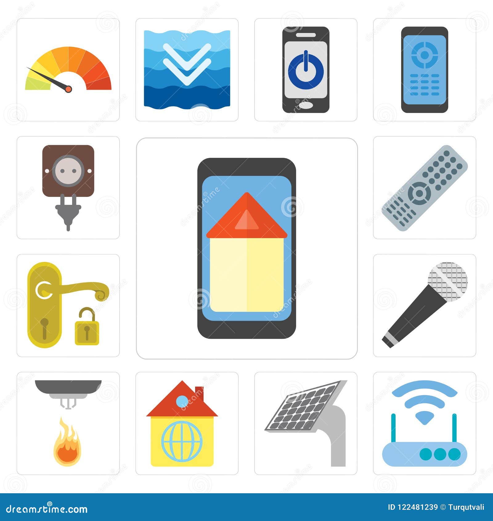 Set Of Smart Home Modem Panel Home Sensor Microphone Handle Remote Plug Editable Icon Pack Stock Vector Illustration Of Motion Isolated