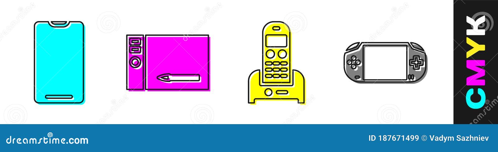 Set Smartphone Mobile Phone Graphic Tablet Telephone And Portable Video Game Console Icon Vector Stock Vector Illustration Of Landline Console 187671499