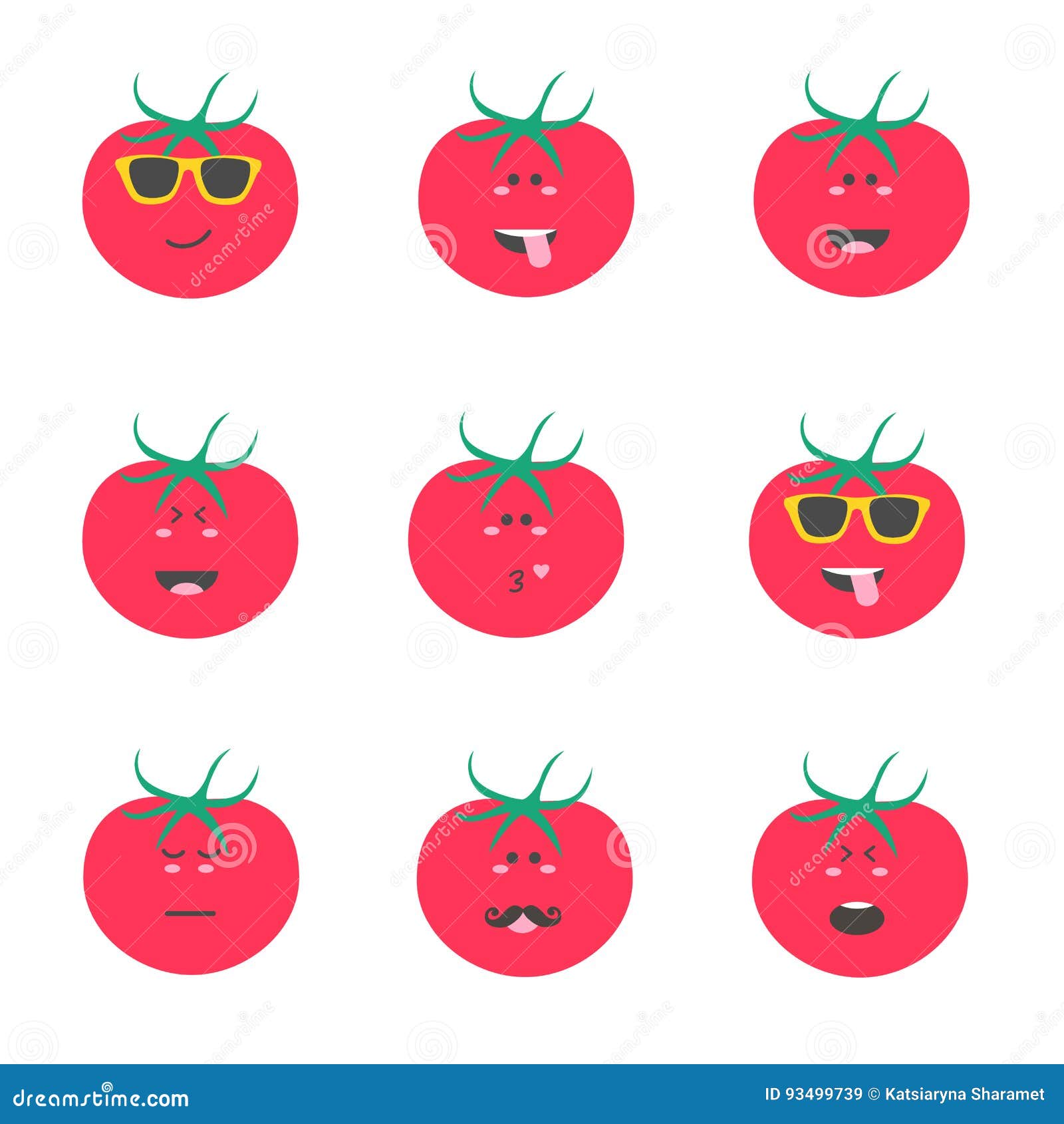 Set Smile Emoticon Face in Tomato. Stock Vector Illustration of angry