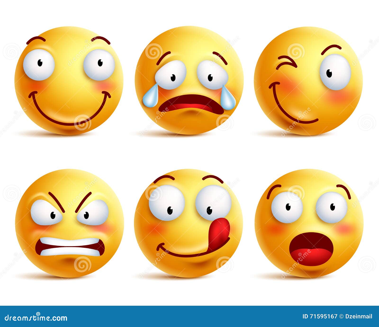 Set of Smiley Face Icons or Yellow Emoticons with Different Facial ...