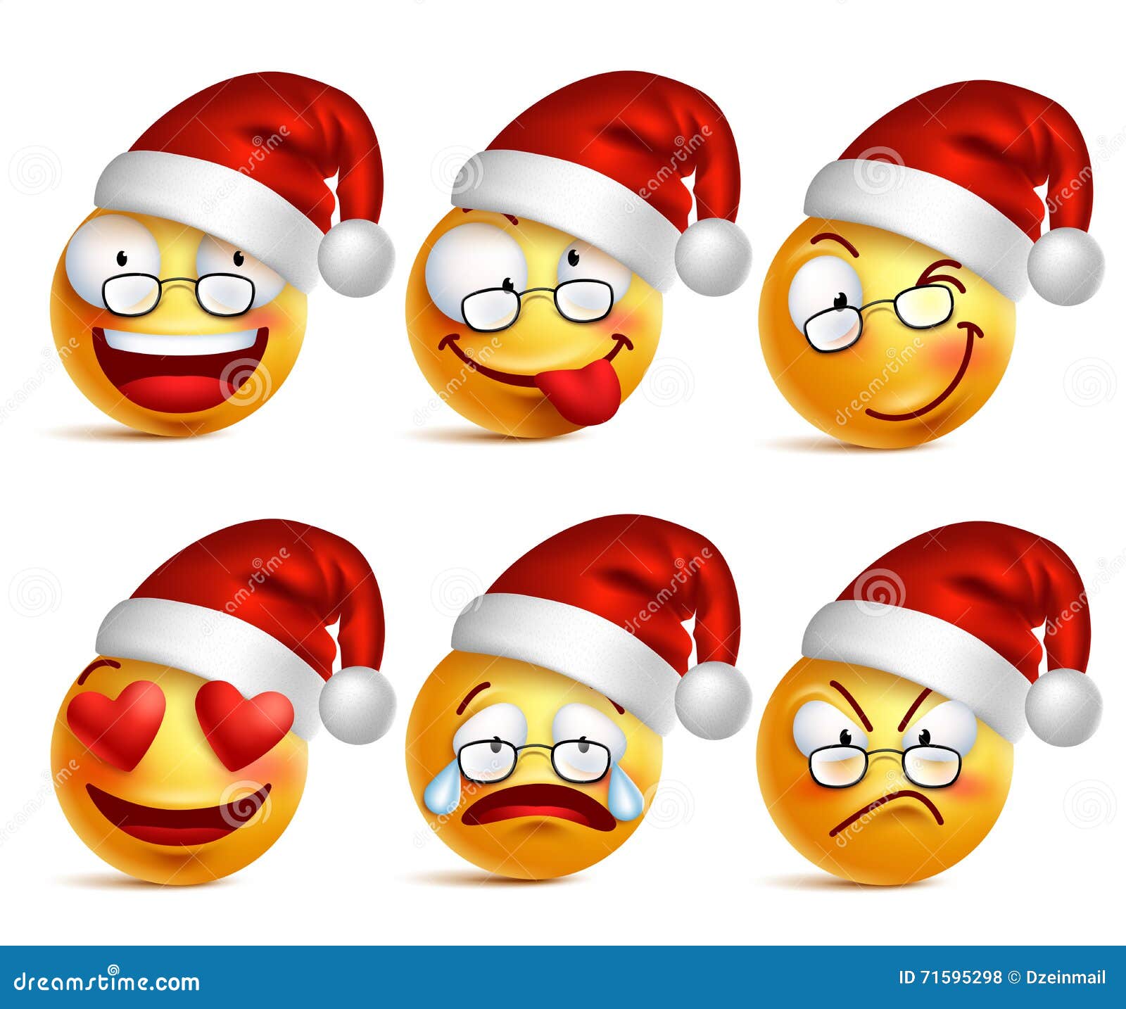 Set Of Smiley Face Of Santa Claus Yellow Emoticons With Facial