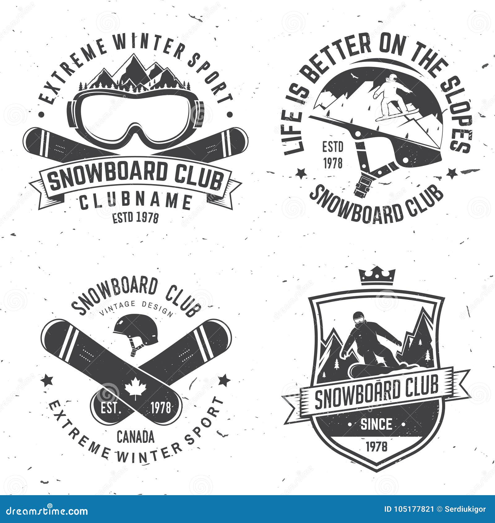 Set of Snowboard Club Insignia. Stock Vector - Illustration of snow ...