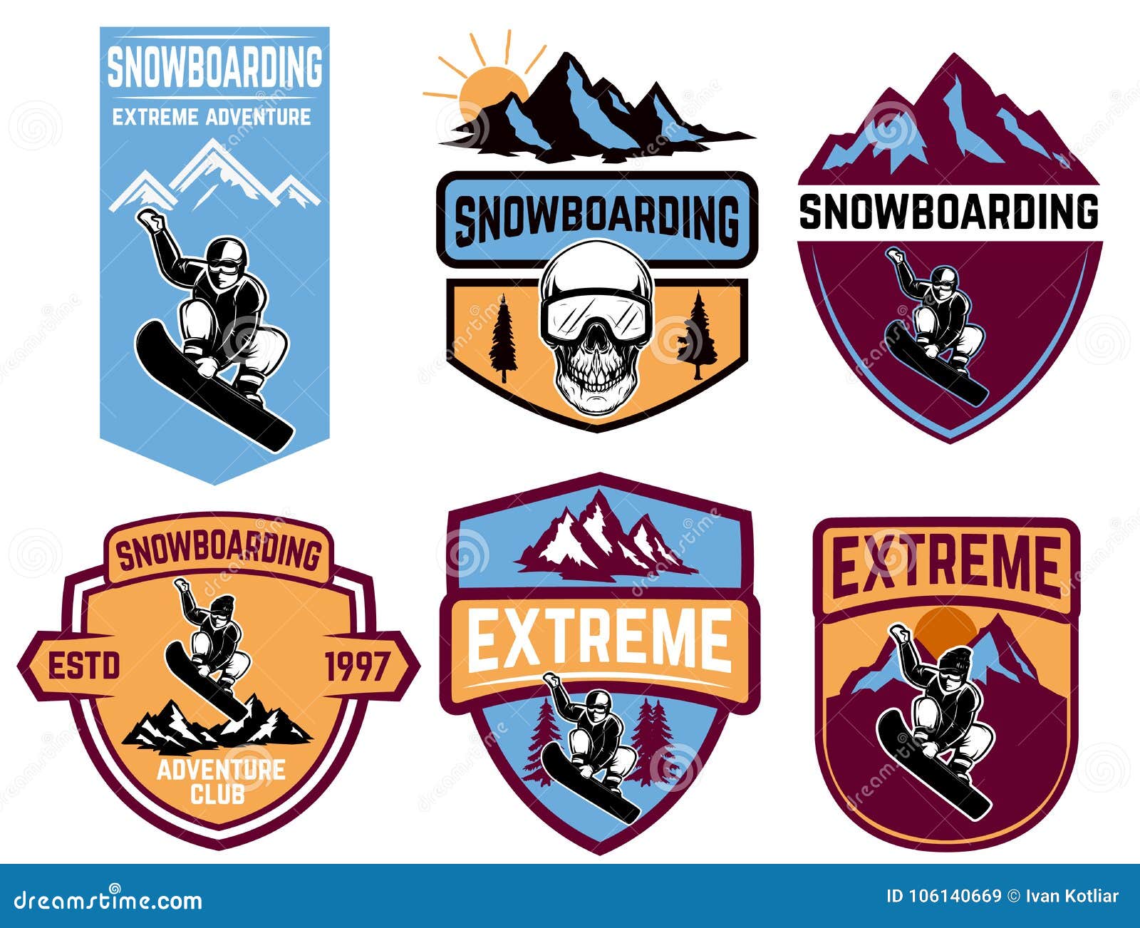 Set of Snowboarding Emblems. Design Element for Logo, Label, Emblem