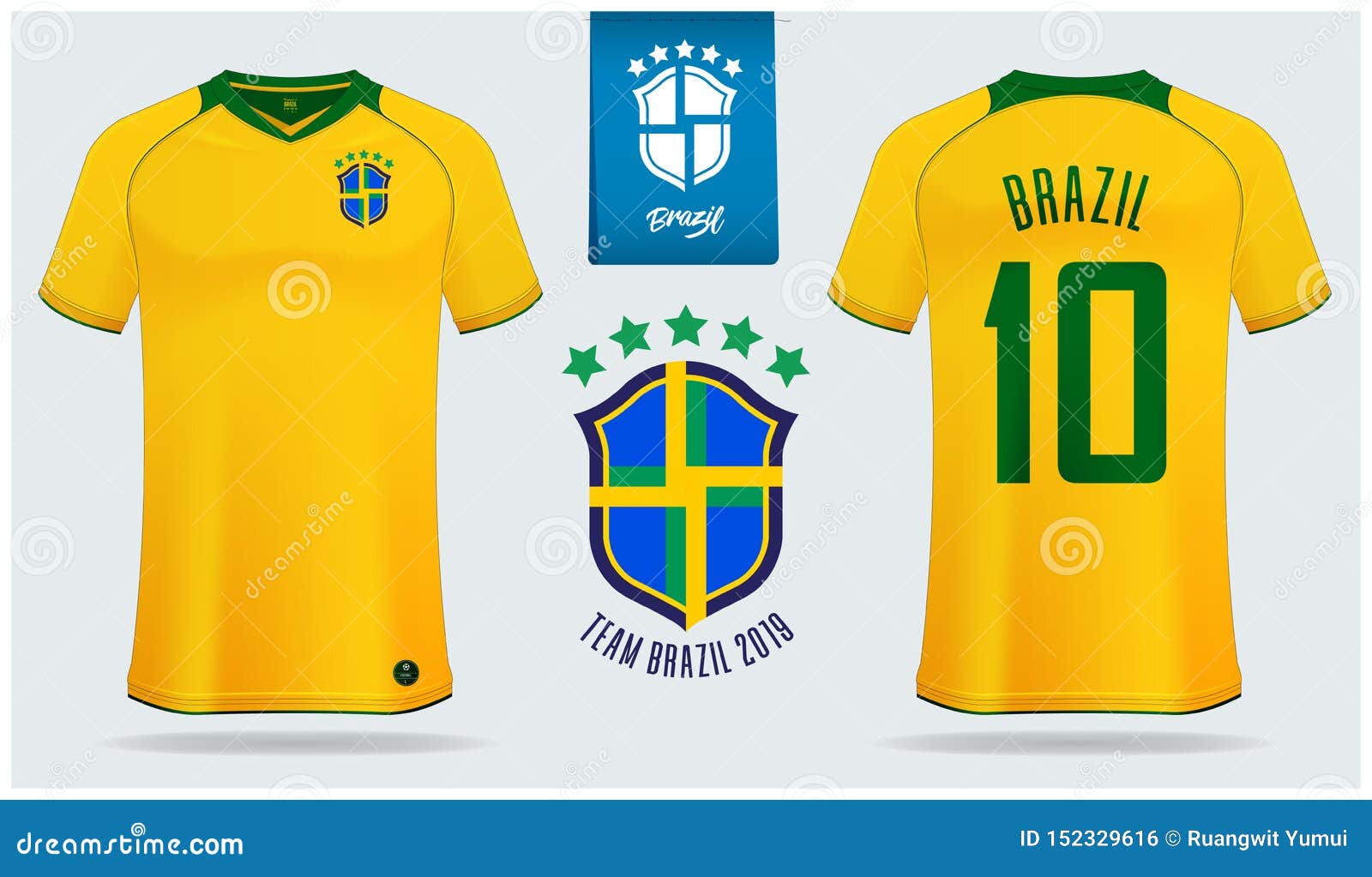 Download Soccer Jersey Or Football Kit Mockup Template Design For Brazil National Football Team Front And Back View Soccer Uniform Vector Stock Vector Illustration Of Mock Logo 152329616