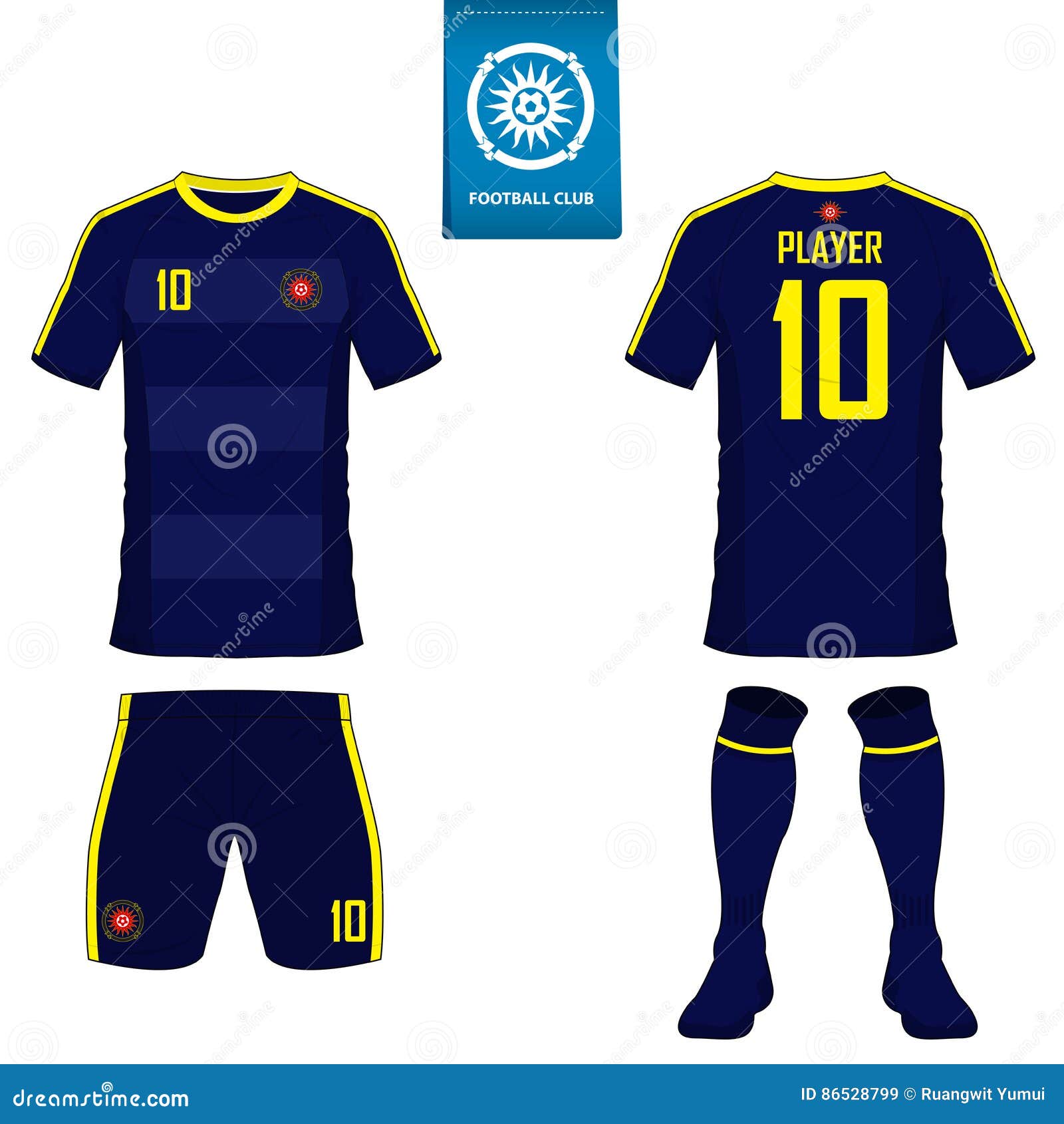 Set of Soccer Kit or Football Jersey Template for Football Club. Flat  Football Logo on Blue Label Stock Vector - Illustration of jersey, crest:  86528799