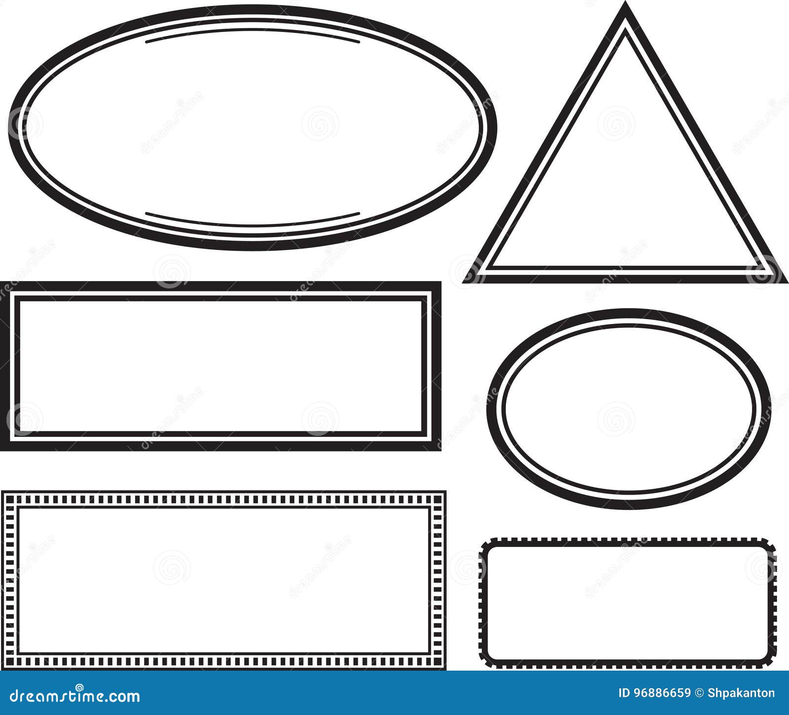 Set of Solid Templates for Rubber Stamps. Vector Illustration. Stock