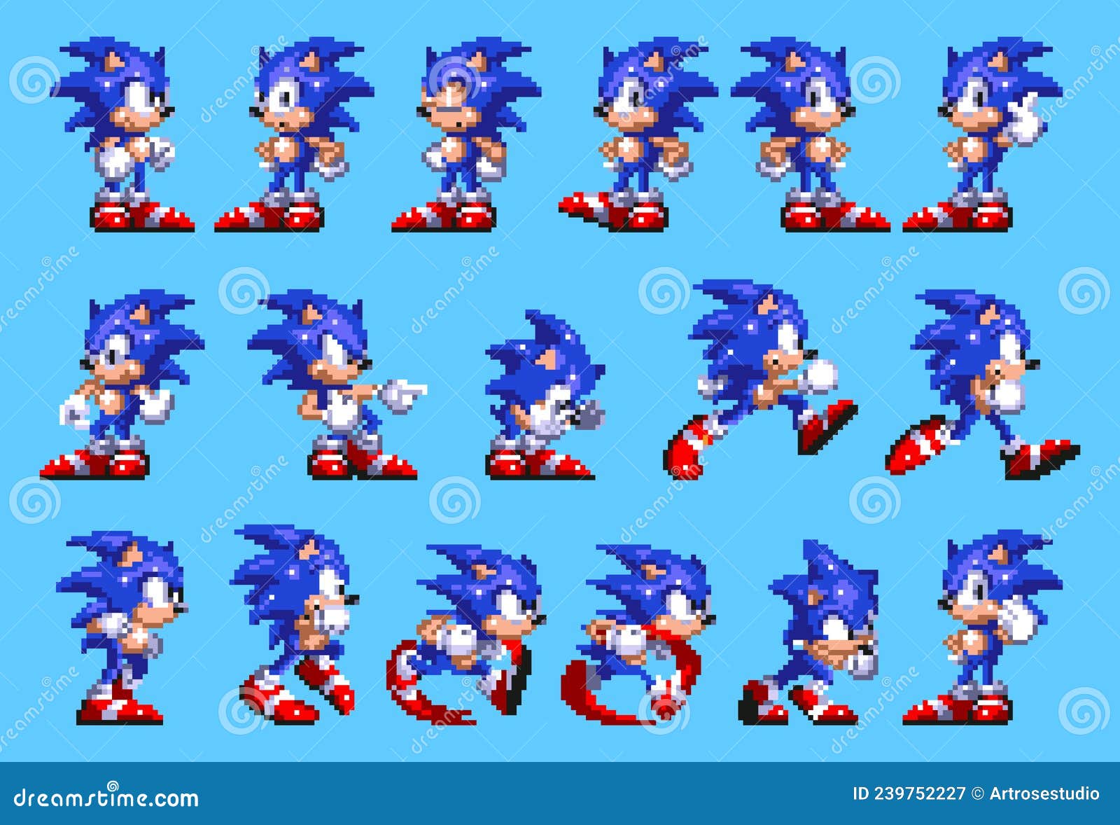 Sonic the hedgehog with rings 8 bit sprite - AI Generated Artwork