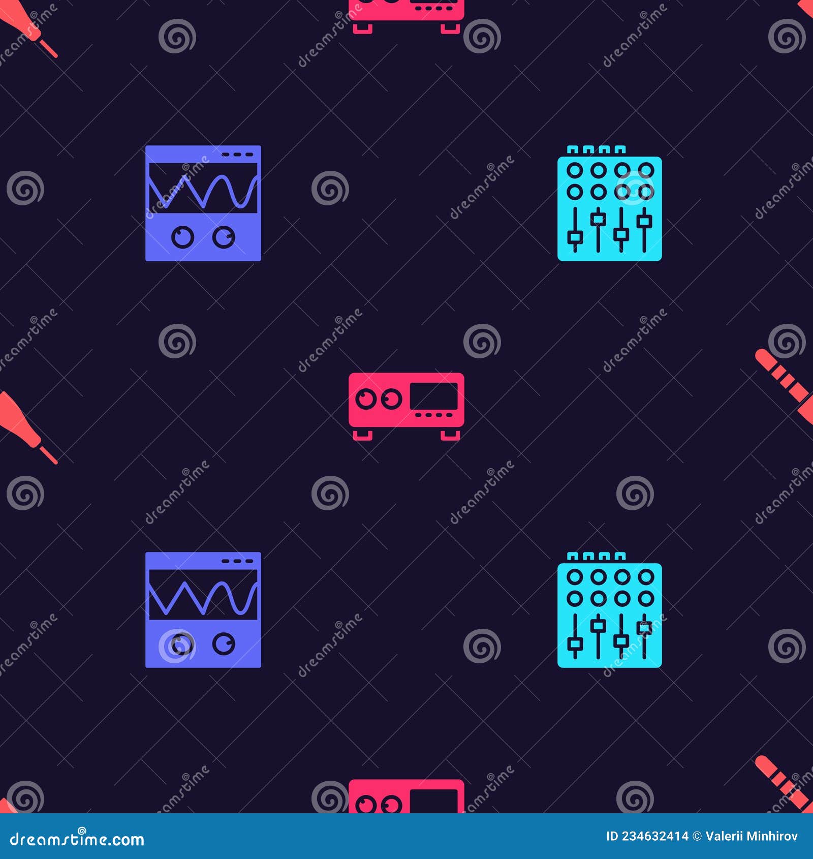 Set Sound Mixer Controller, Oscilloscope, Guitar Amplifier and Audio