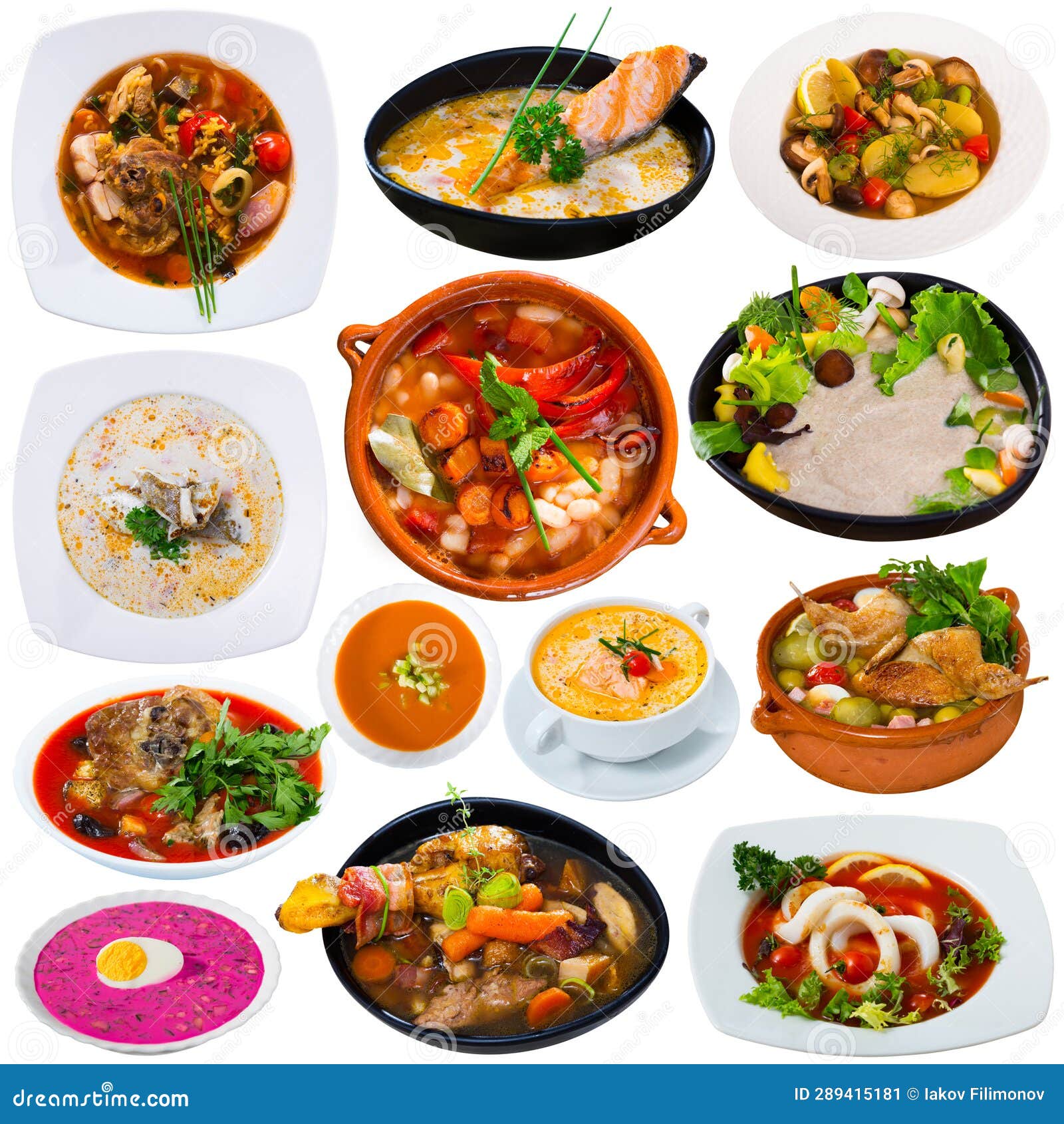 Set of Soups on White Background Stock Image Image of pottage, cooked